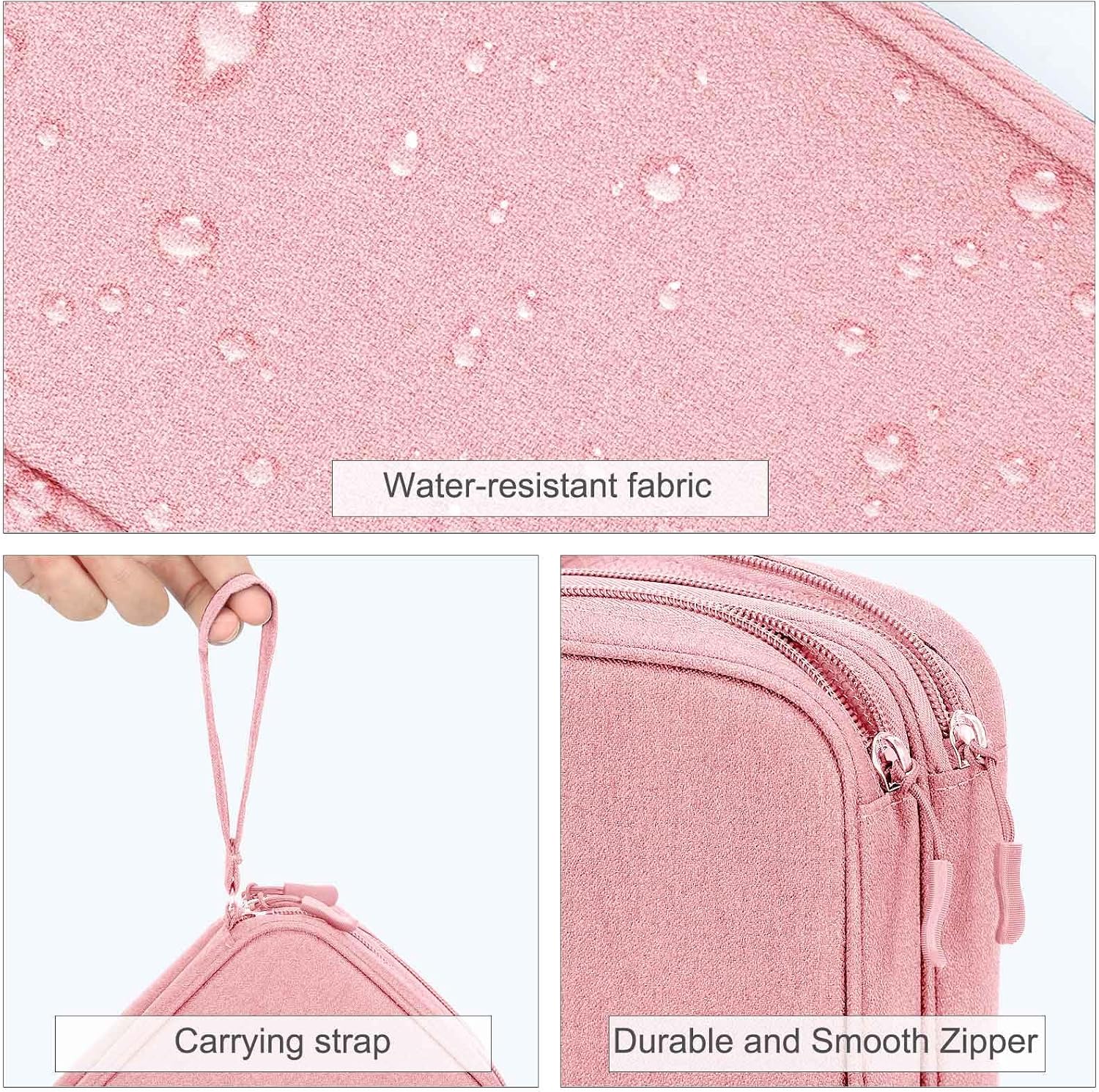 Detalle de FYY Travel Cable Organiser 2-Layer Waterproof Electronics Storage Pouch (L-Pink)