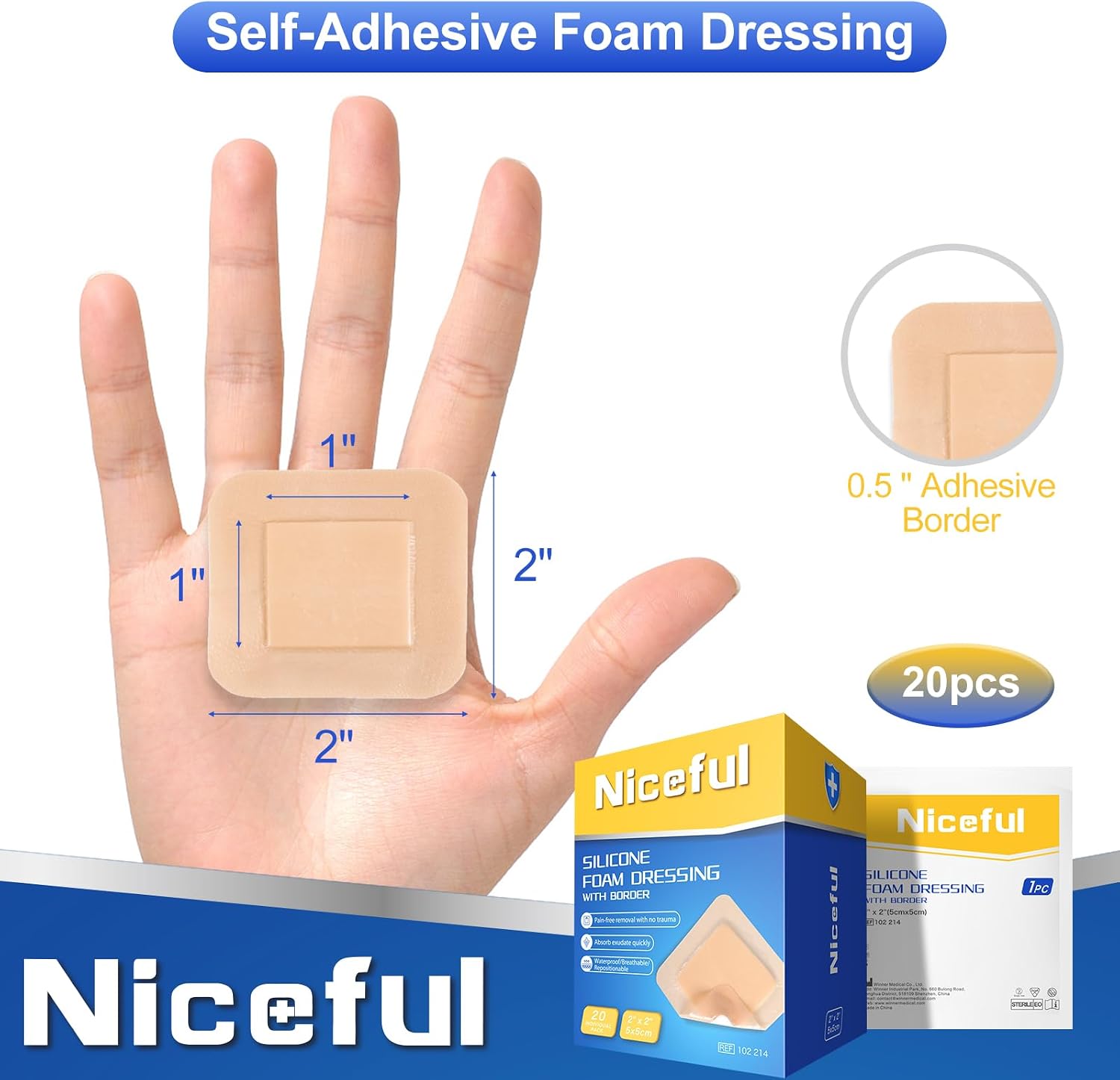 Thumbnail 1 de Niceful 2x2 Silicone Foam Dressing