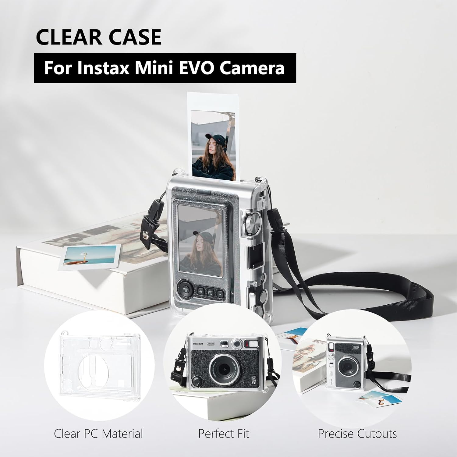 Thumbnail 2 de Clear Protective Case for Fujifilm Instax Mini EVO with Shoulder Strap, 5 Magnetic Photo Frames & 30 Film Border Stickers
