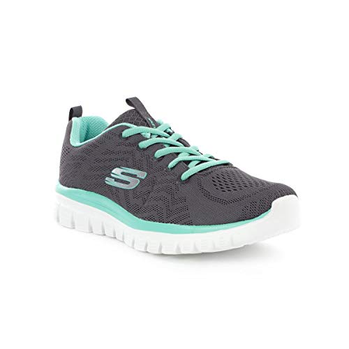 Detalle 2 de Skechers Damen Graceful Get Connected Sneakers – Charcoal Mesh, Grün akzentuierend, Größe 38.5 EU