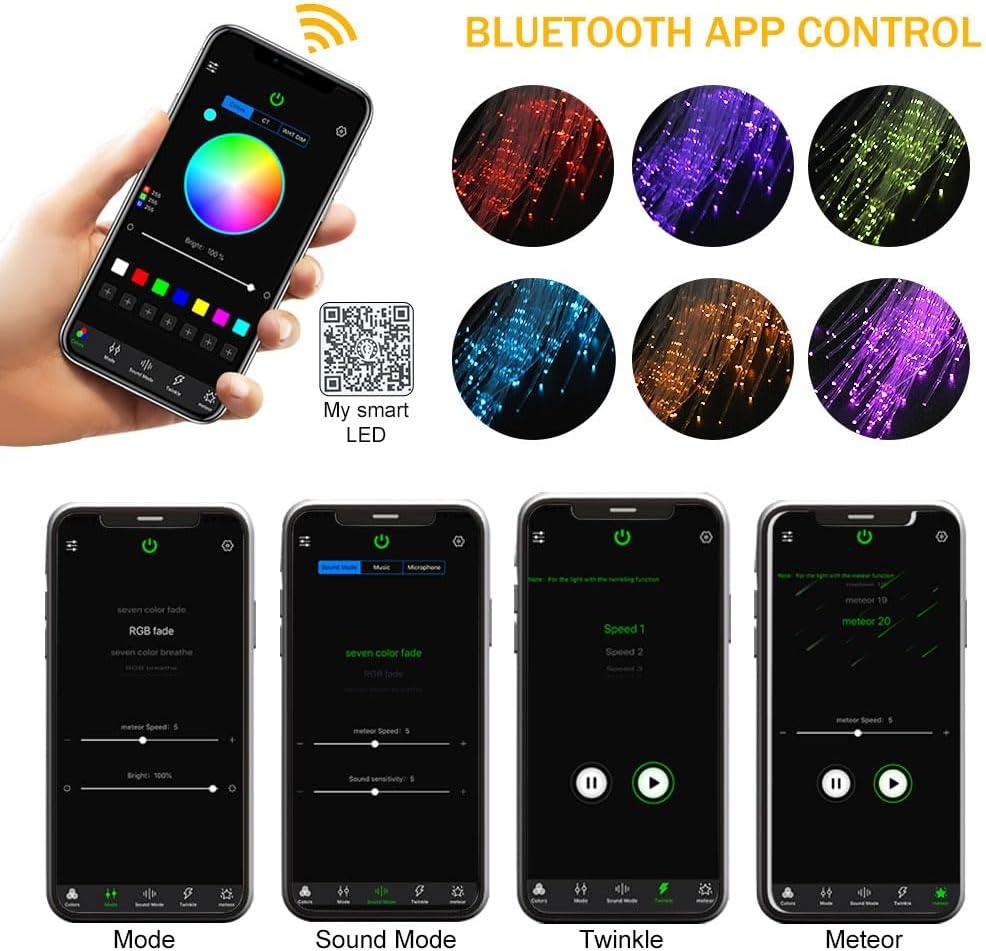 Thumbnail 2 de 32W Twinkle Starlight Headliner Light (1,000pcs) LED Fibre Optic Star Effect Kit with APP/Remote, Sound Sync