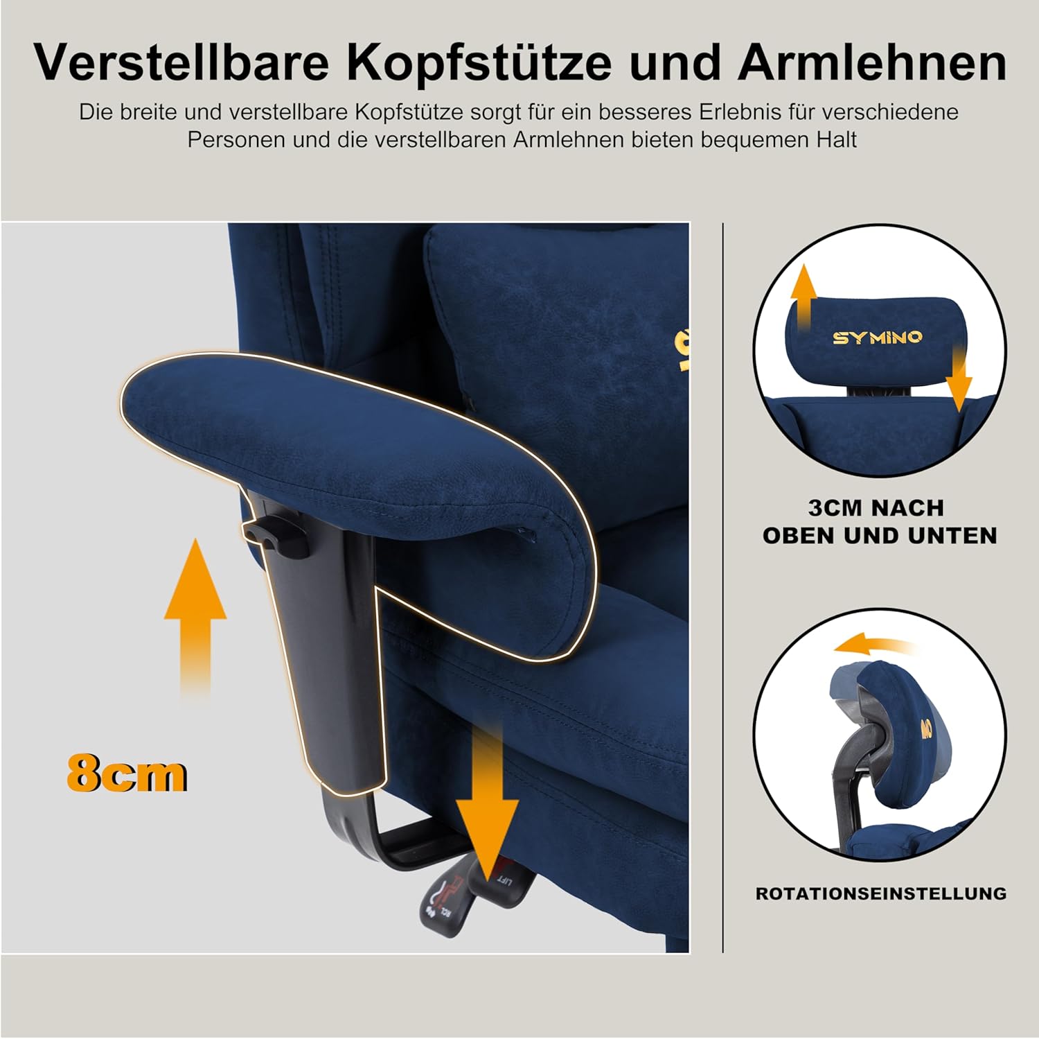 Thumbnail 6 de Symino Gaming Stuhl Chefsessel Bürostuhl Ergonomisch – Vintage-PU-Leder, dunkelblau