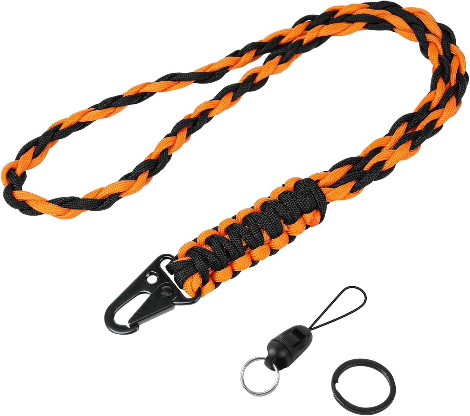 Vicloon Paracord lanyard neck strap with metal key rings and phone ring (Orange Black)