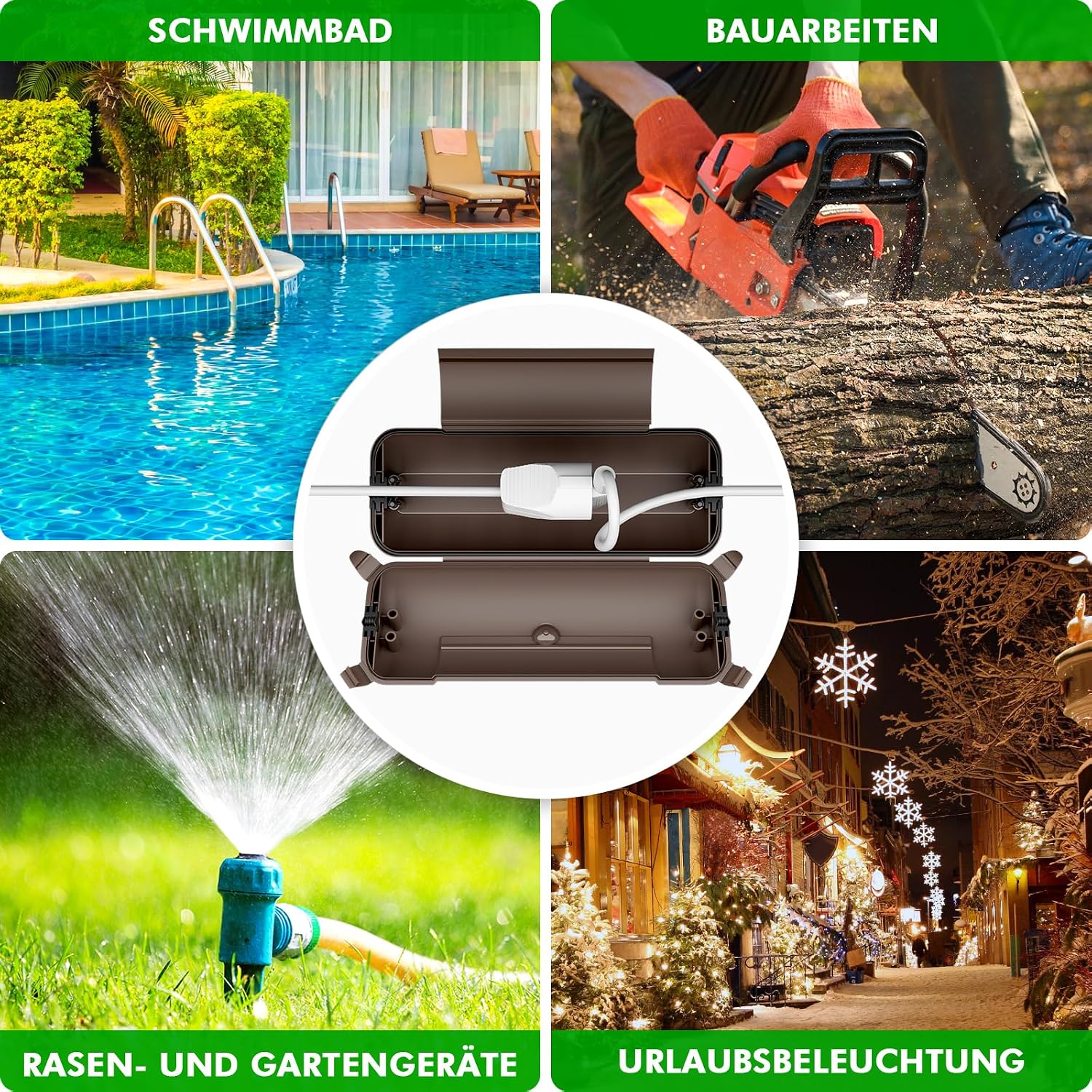 Thumbnail 6 de RESTMO IP44 wasserdichte Kabelbox für den Außenbereich (Outdoor) – Große, braune Schutzbox für Verlängerungskabel, Schukostecker und Elektrowerkzeug