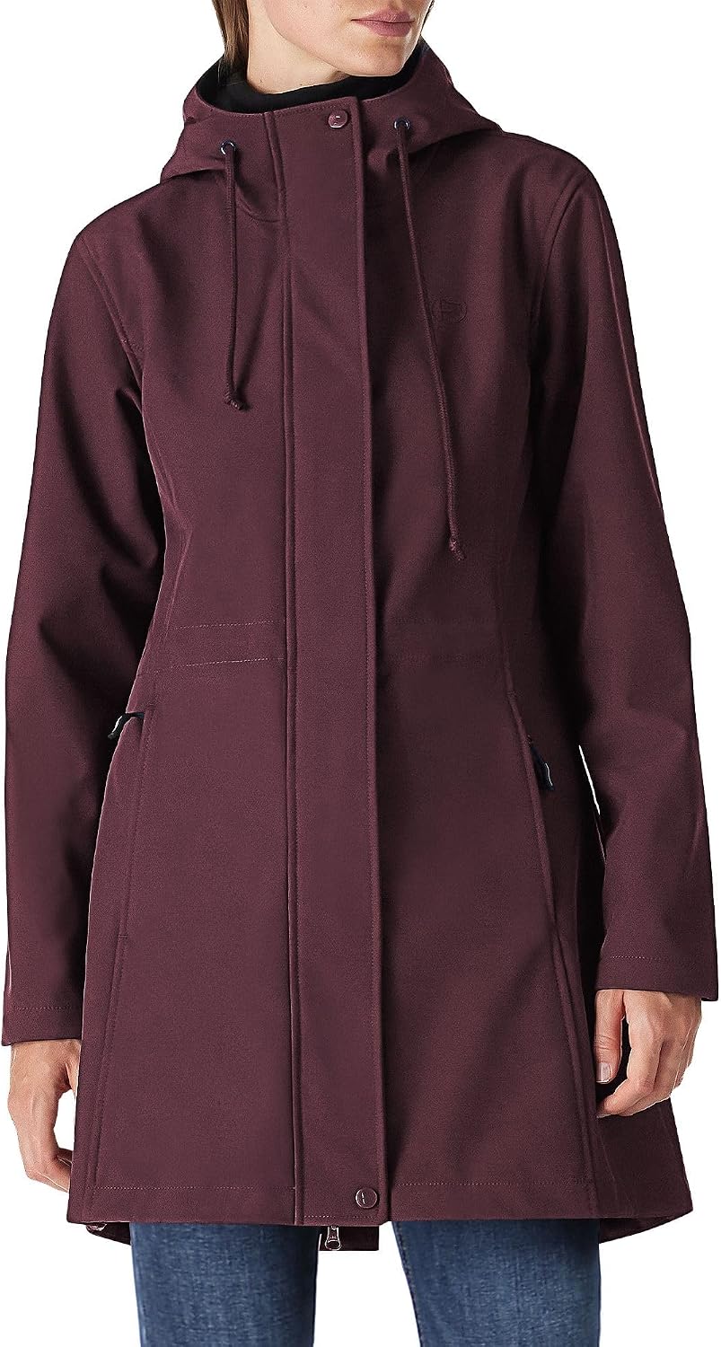 Detalle de Outdoor Ventures Damen-Lange-Softshelljacke mit Kapuze – gefütterte, wind- und wasserabweisende Übergangsjacke