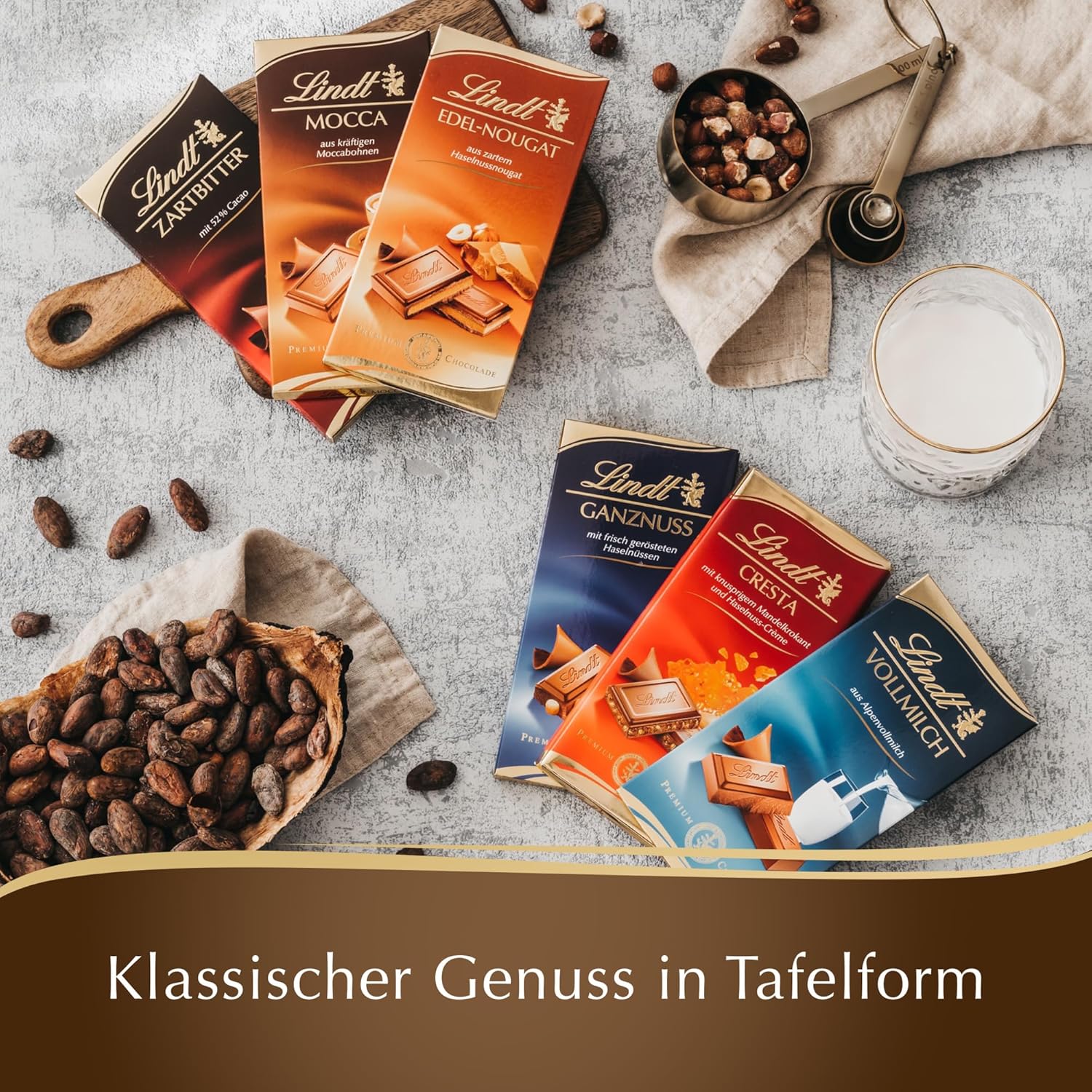 Detalle 2 de Lindt Schokolade Edel-Nougat Tafel 5 x 100 g – Vollmilch-Schokolade mit Haselnussnougat