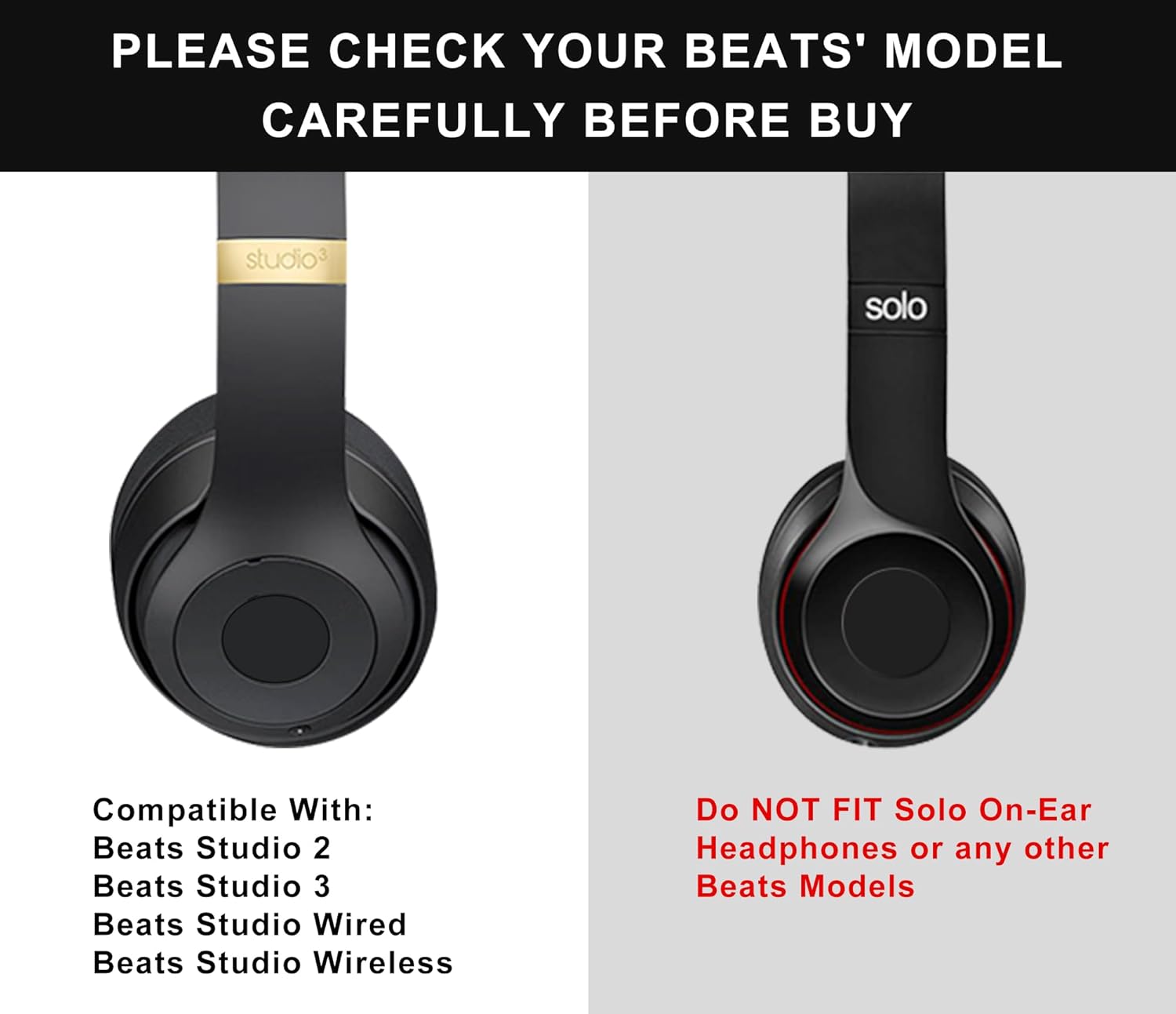 Thumbnail 1 de Link Dream Beats Studio 3 coussinets d’oreille de rechange (mousse à mémoire, noir)