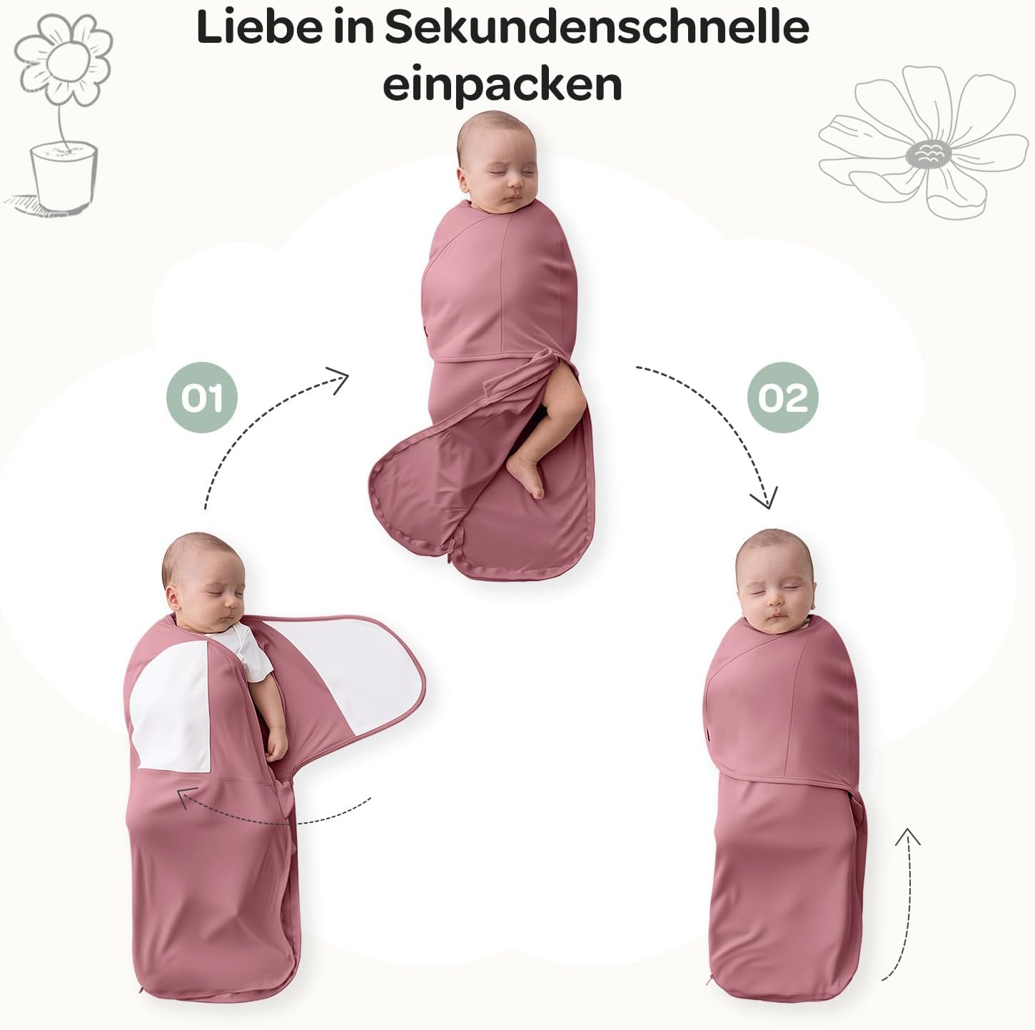 Thumbnail 4 de Momcozy Pucksack Baby 0–3 Monate, 2er-Pack in Rosa – leiser Verschluss und Reißverschluss für einfache Wickel- und Schlafphasen