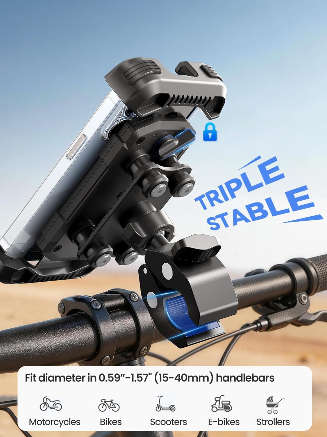 Thumbnail 4 de tounee Fahrrad Handyhalterung – 2-Fach Vibrationsgedämpft, universal Lenkerhalterung für iPhone 16/15/14/13 Pro Max Plus & 4,7–6,7 Zoll