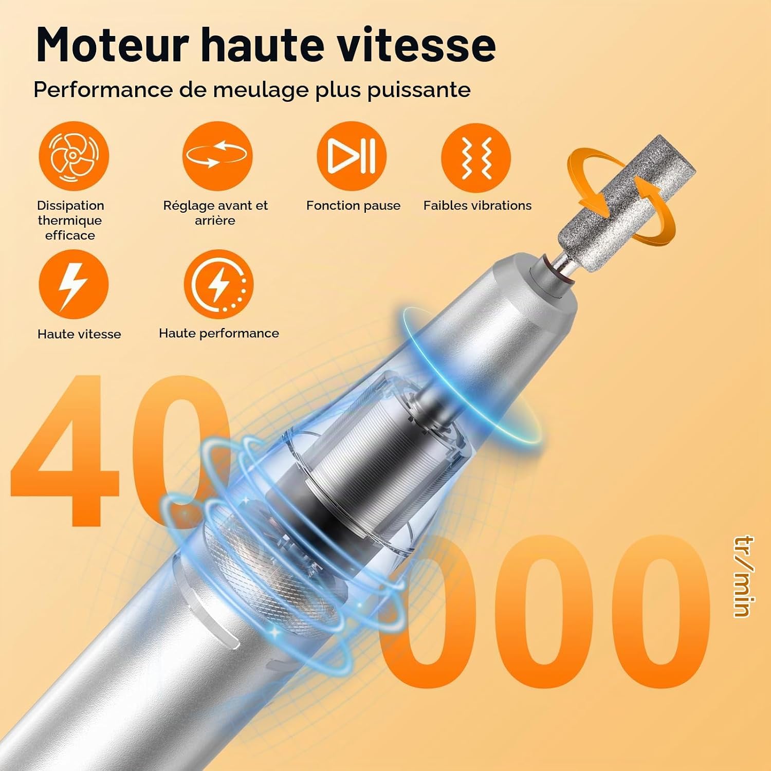 Detalle de PUGTOW elektrische nagelvijl met 40 snelheden, 40.000 rpm en lcd-display