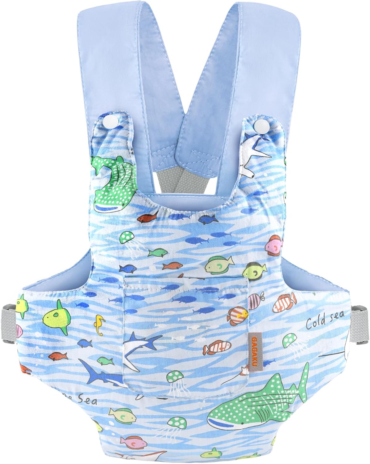 Detalle 2 de GAGAKU Puppentrage für Kinder – Babysimulations-Trage mit verstellbaren Trägern, Blau – Fische im Meer