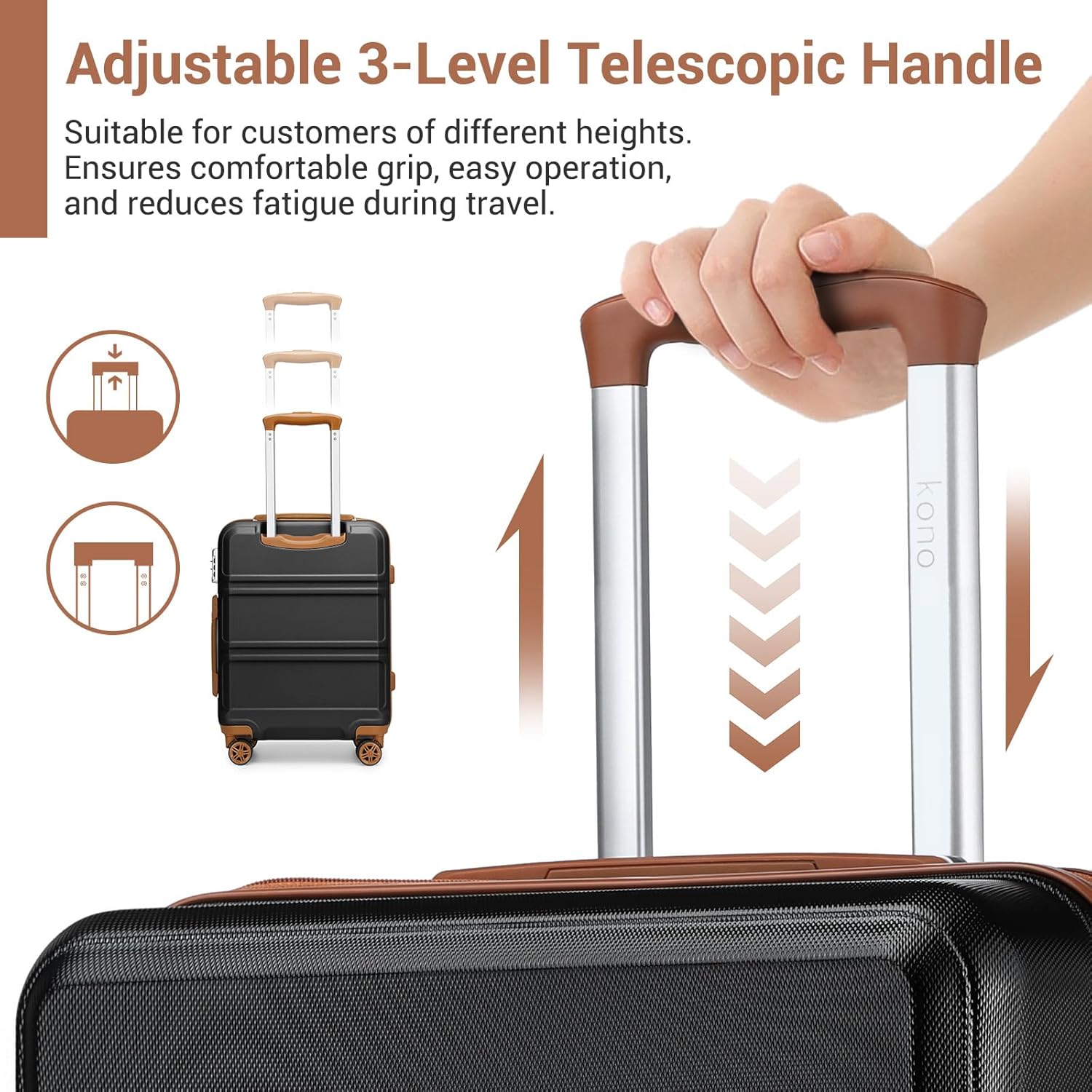 Thumbnail 5 de Kono Suitcase Lightweight ABS+PC Hard Shell Cabin Case with TSA Lock & 360° Wheels