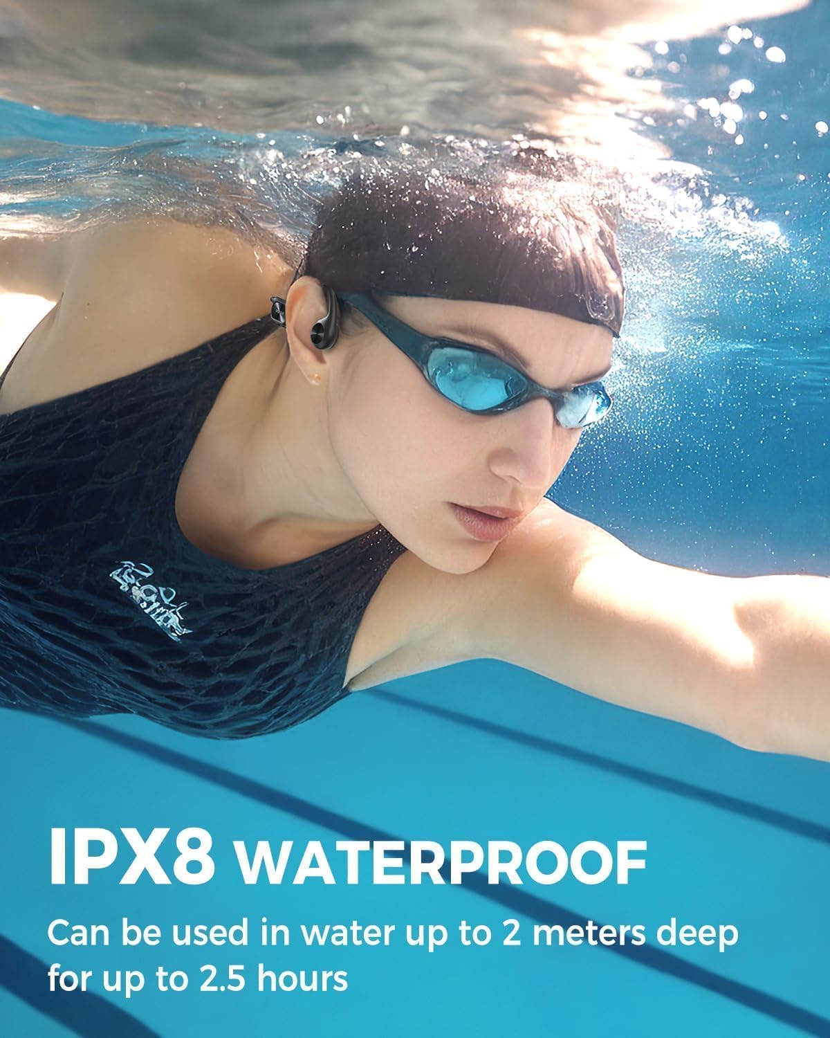 Detalle de CQWEIC Bone Conduction Headphones: Open-Ear Safety, IPX8 Waterproof, with Built-in MP3 and 32GB