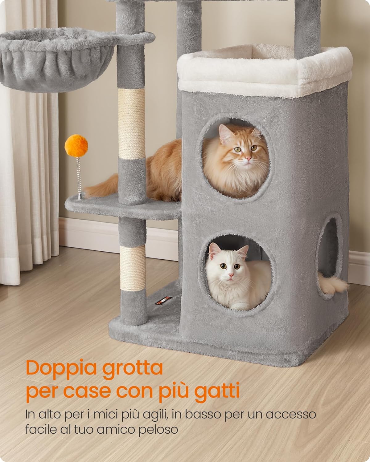 Detalle de Feandrea Albero per Gatti Alto 152 cm – Tiragraffi multi-livelli grigio tortora (PCT007G01)