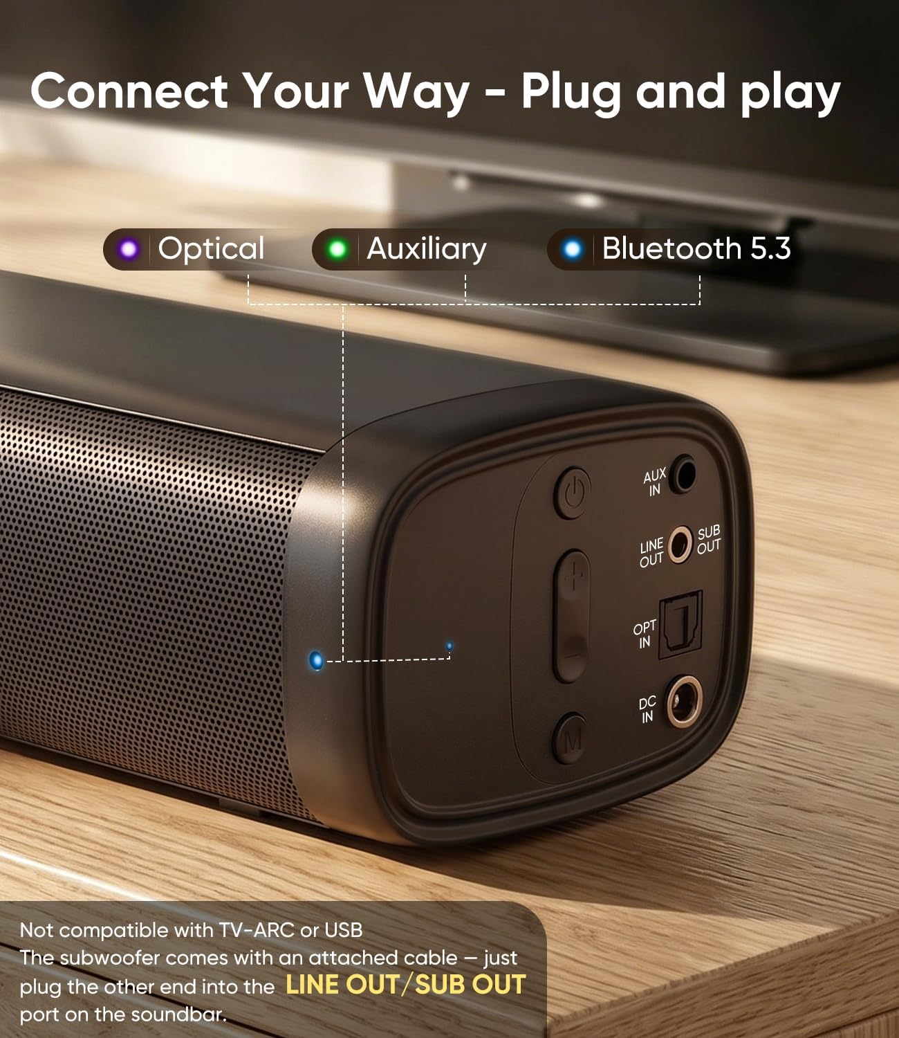 Thumbnail 3 de Saiyin DS6341M 11.7-Inch Soundbar with Wired Subwoofer, Bluetooth, AUX & Optical