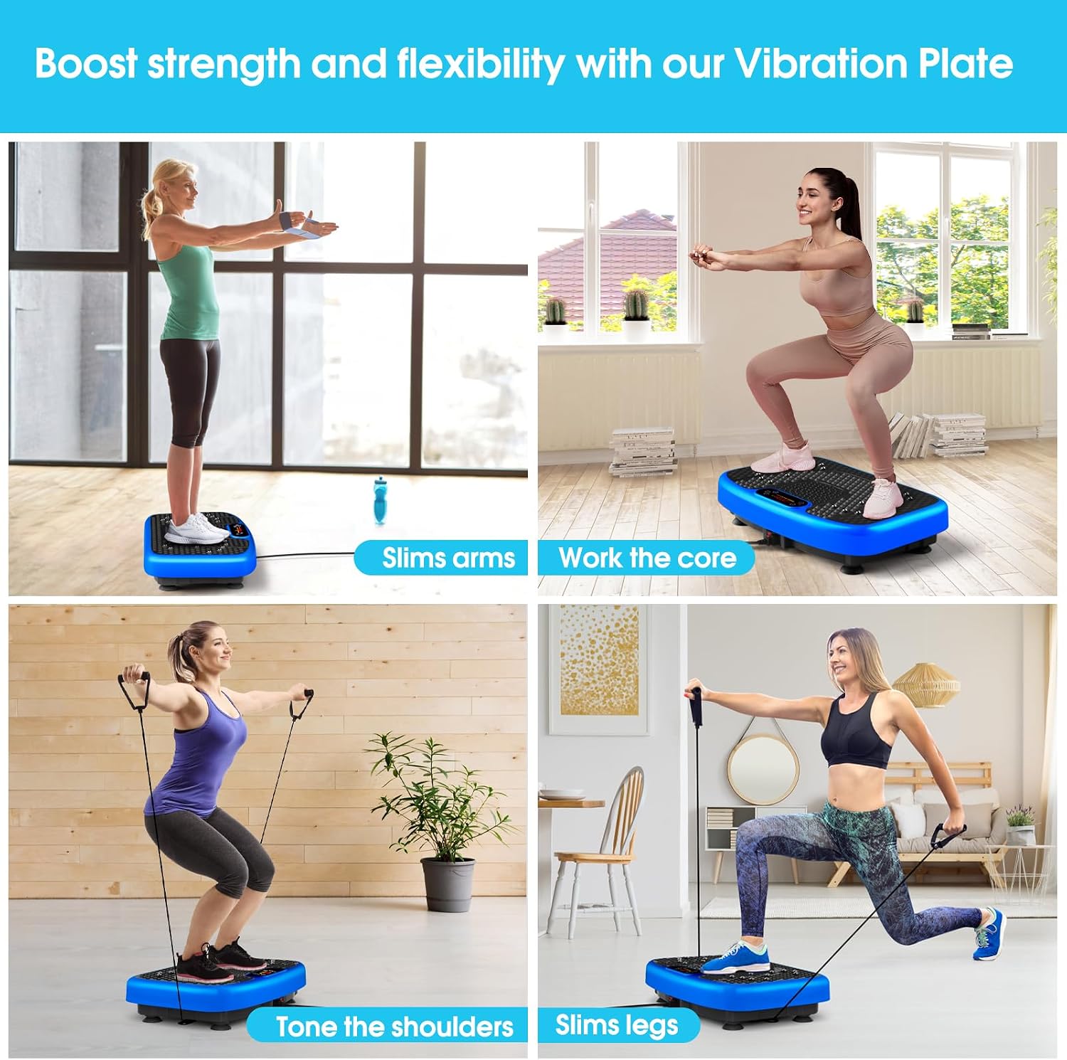 Detalle 2 de SoftGym Vibration Plate Exercise Machine, 120 Speeds, LED Display and Bands