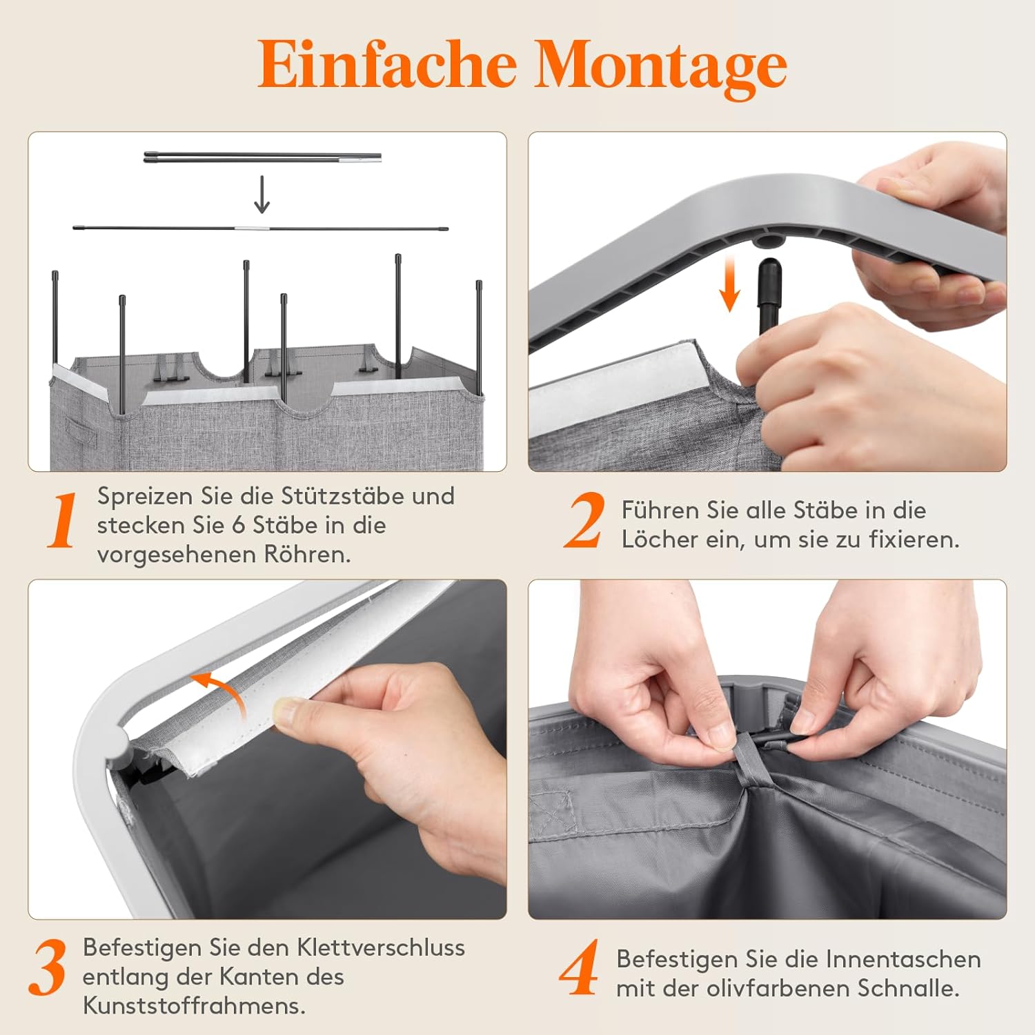 Thumbnail 6 de Lifewit 3 Fächer Wäschekorb mit Deckel – 165 L, faltbar, 60 x 40 x 76 cm, hellgrau