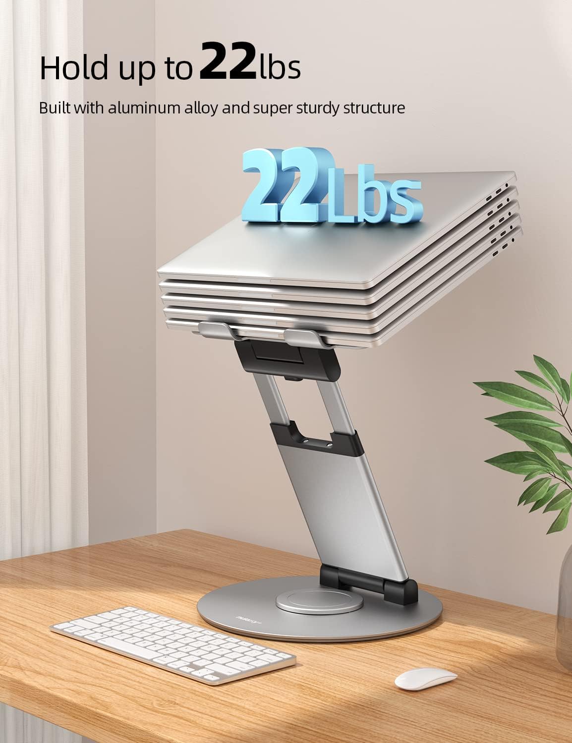 Detalle de Nulaxy Telescopic 360 Rotating Laptop Stand (Adjustable Height & Swivel) for 10–17" Laptops, Silver