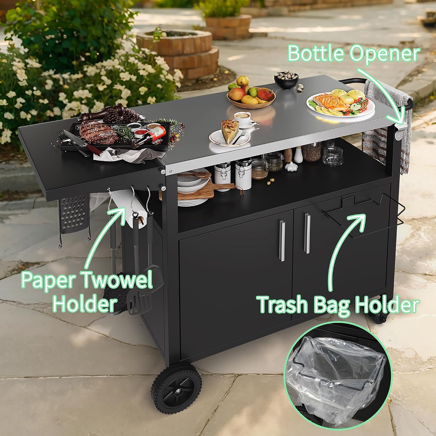 Detalle de Shintenchi Outdoor Grill Cart with Stainless Steel Top
