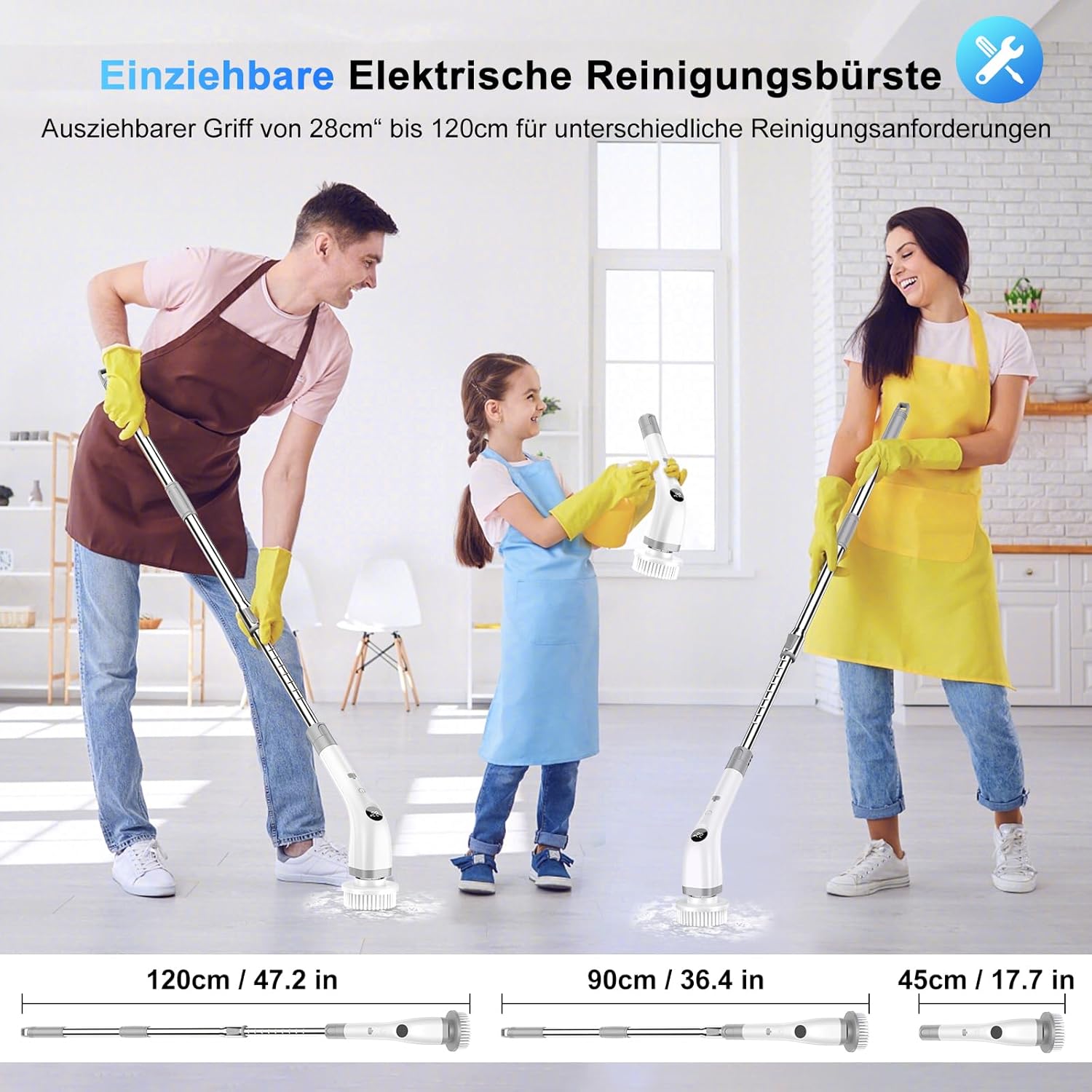 Thumbnail 3 de Elektrische Reinigungsbürste, 7 in 1 mit verstellbarem Griff – IPX7, 2 Geschwindigkeiten, USB-C Ladung