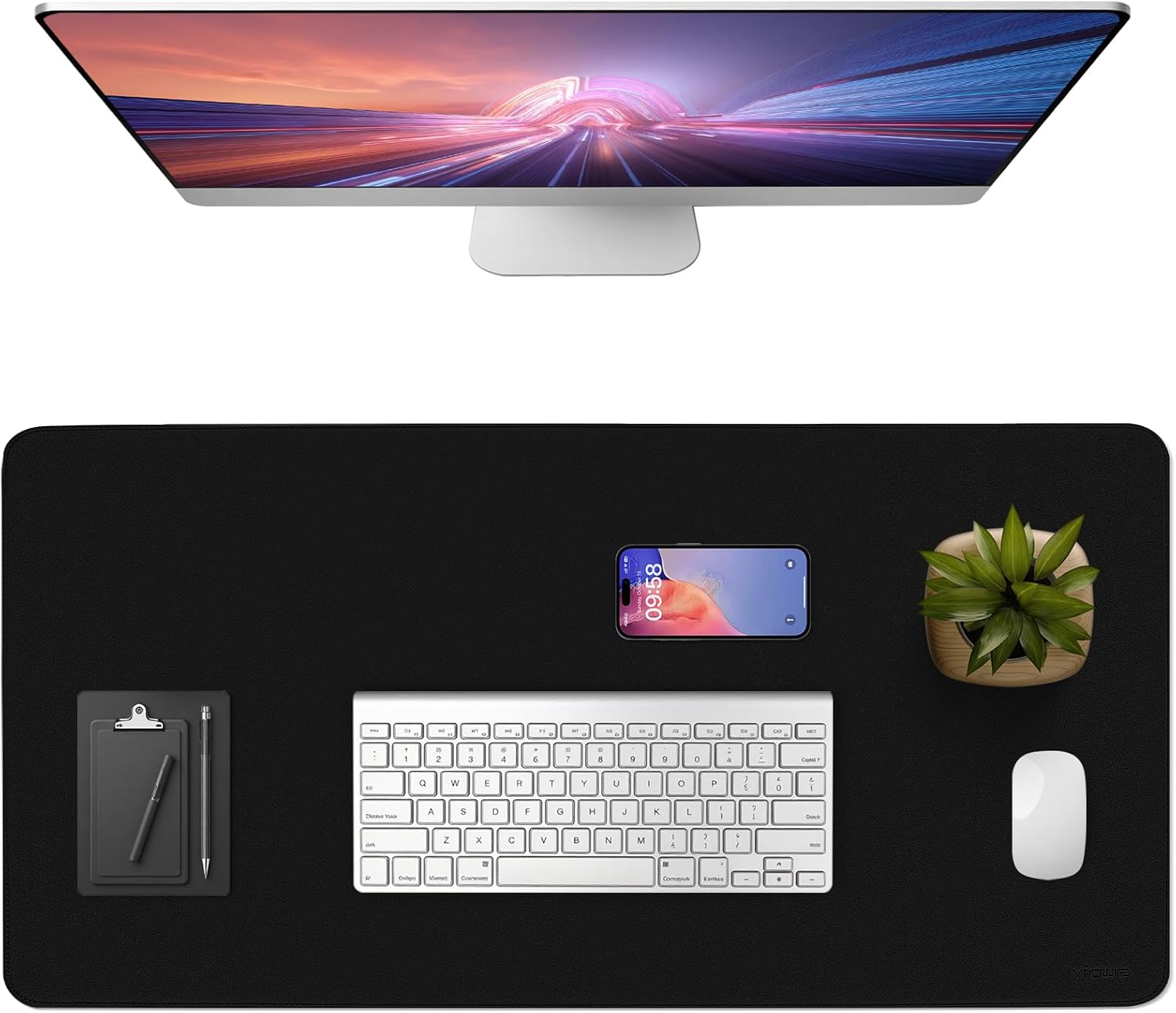 Detalle de Vicwe Schreibtischunterlage aus PU-Leder, 120 x 60 cm – rutschfestes Office-Mauspad & Laptop-Unterlage (Schwarz)