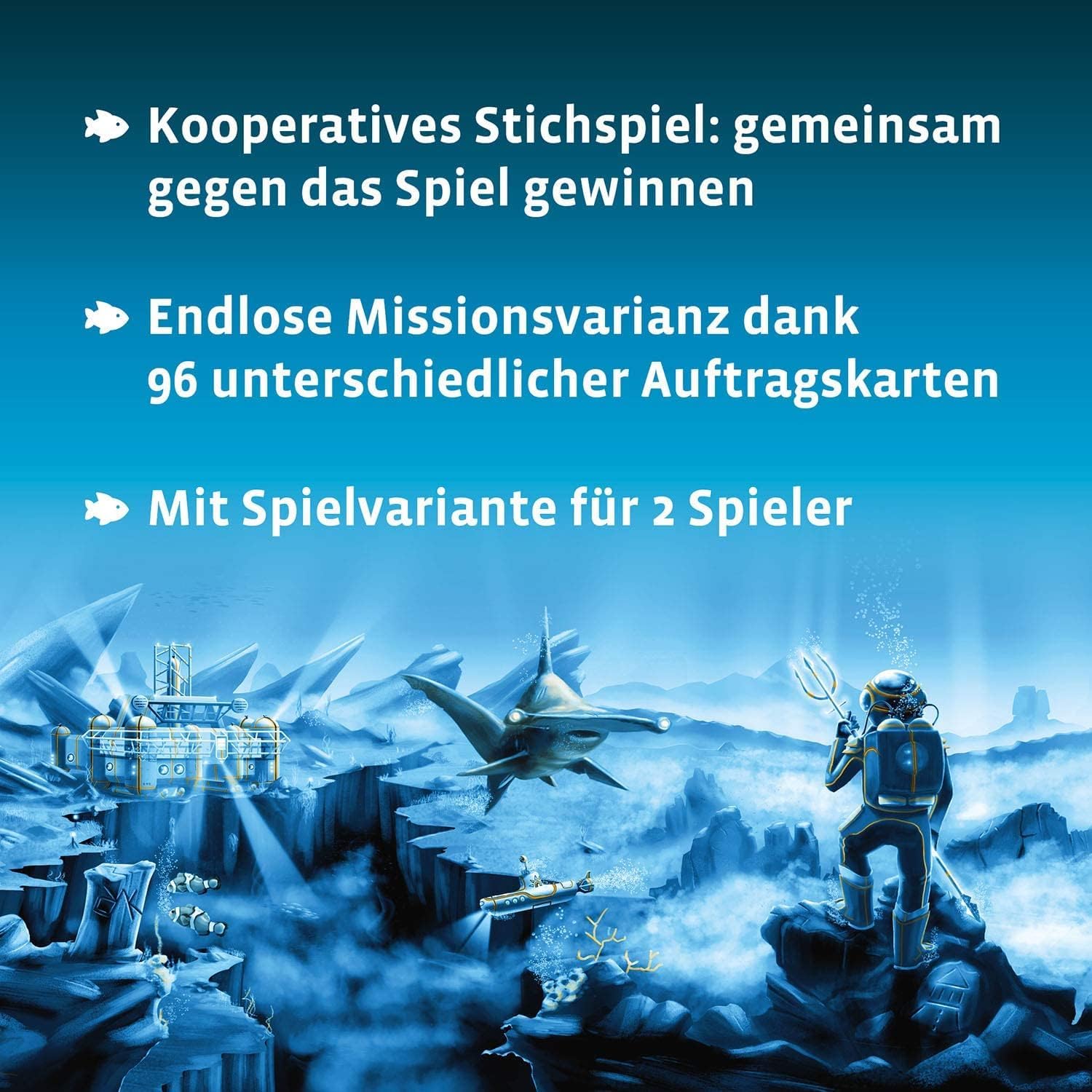 Detalle 2 de Kosmos Die Crew – Mission Tiefsee (680596): kooperatives Kartenspiel für 3–5 Spieler