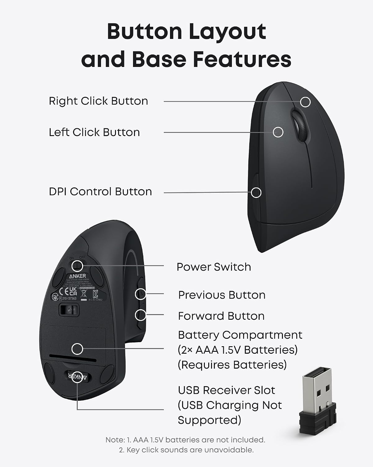 Detalle 2 de Anker Vertical Wireless Mouse, 2.4 GHz