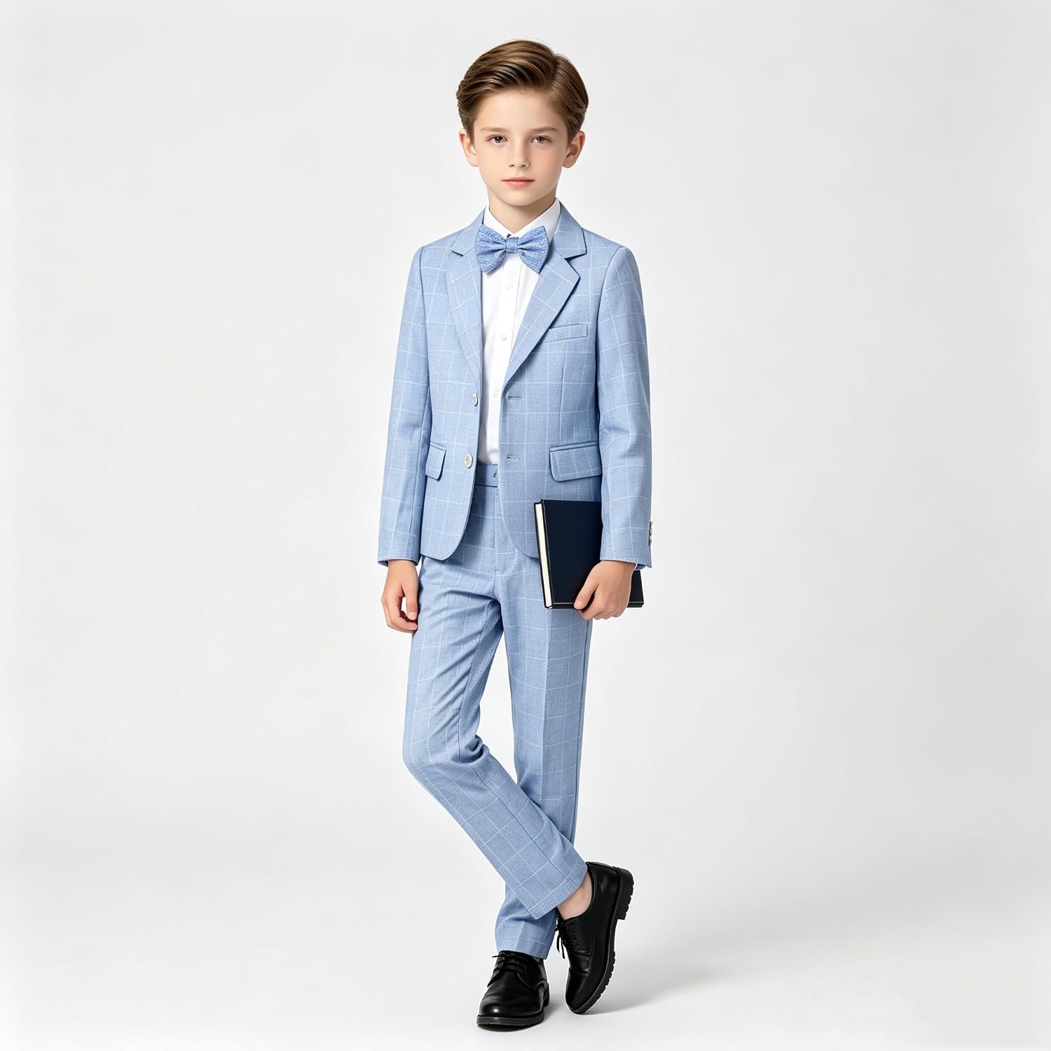 Detalle de LOLANTA Boys suit geruit jongenspak met blazer, broek en bijpassende vlinderdas