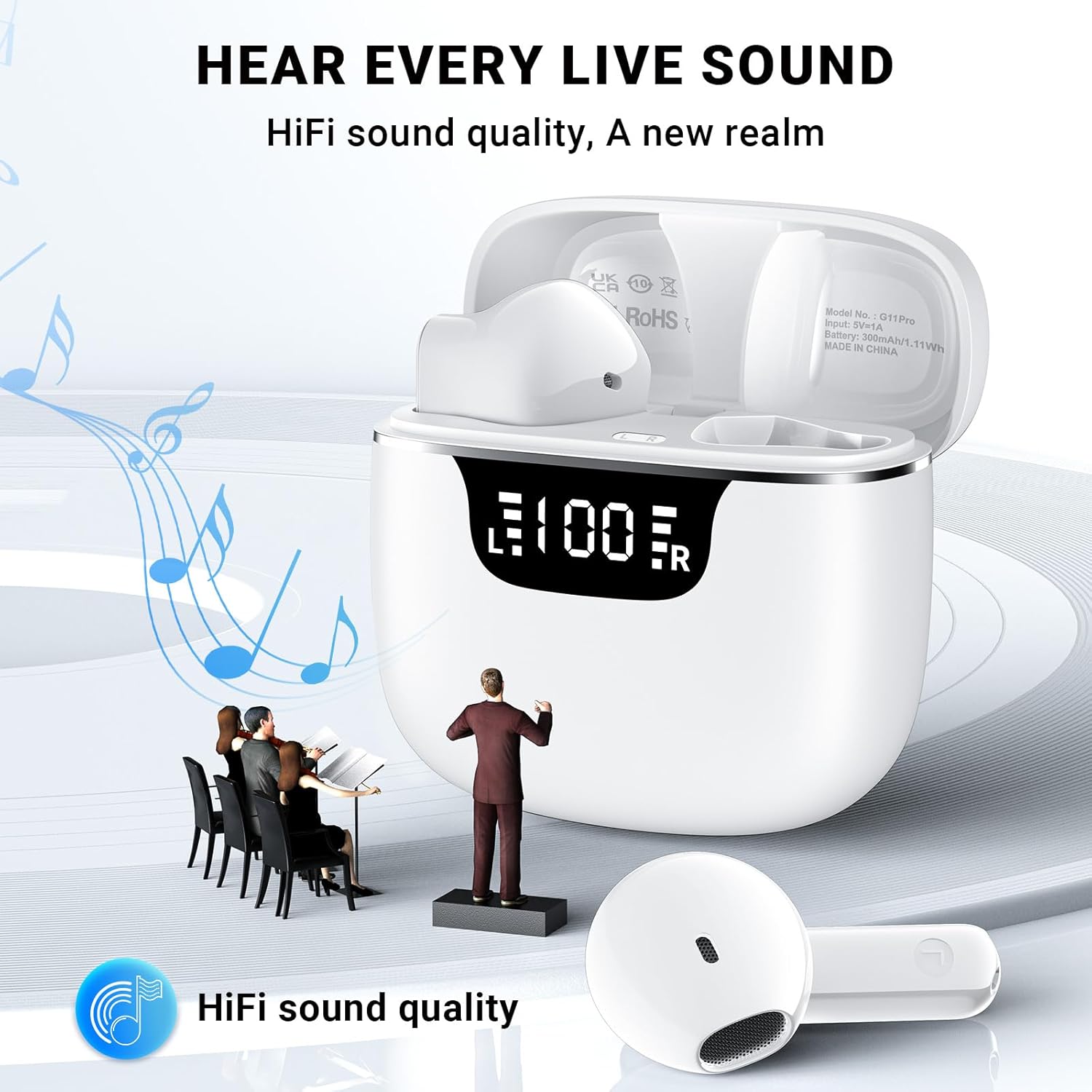 Detalle 2 de Wireless Earbuds Bluetooth 5.4 with ENC Mic, 42H Playtime, USB-C Charging Case