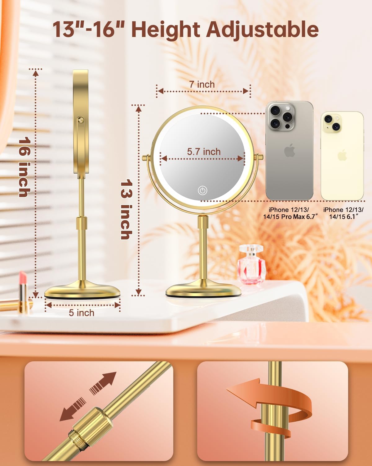 Detalle 2 de Benbilry 7-inch 10X LED Makeup Mirror with 3 Lights 💄