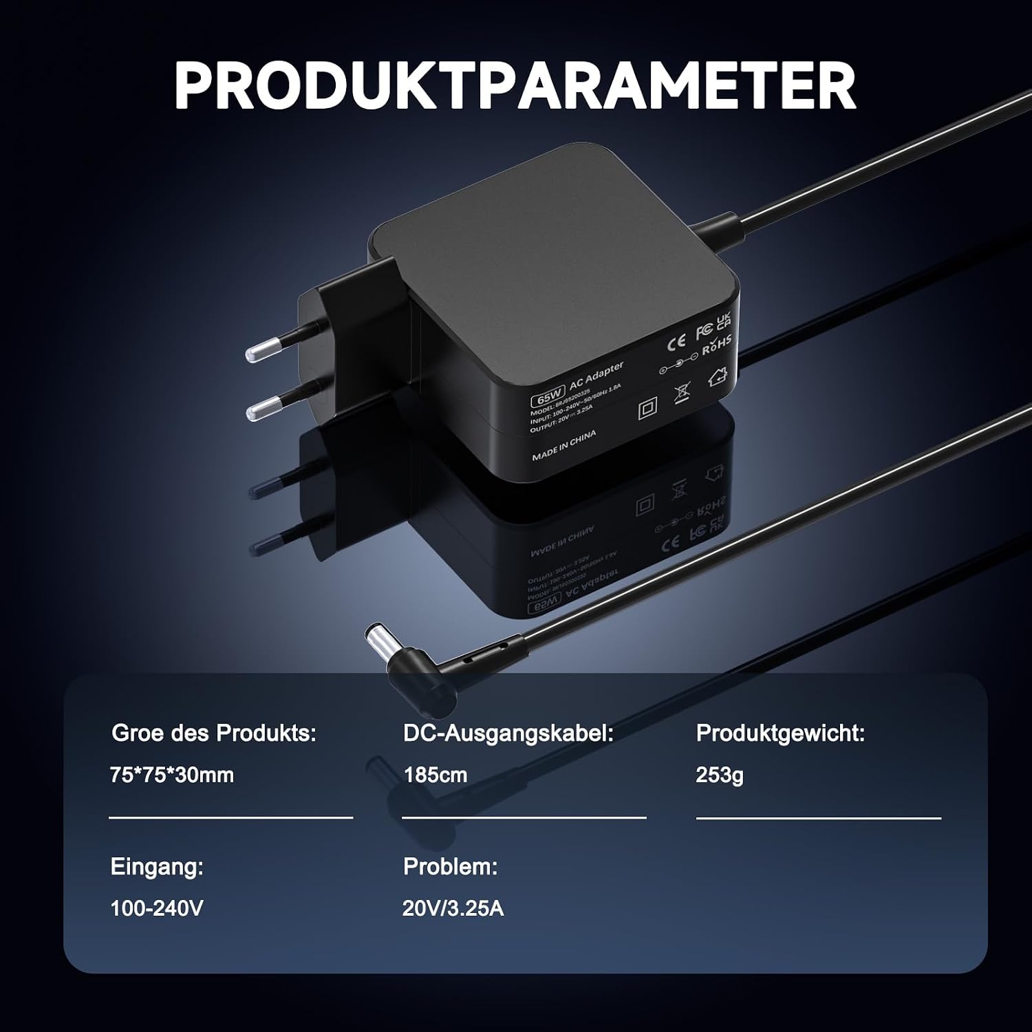 Detalle 1 de Lenovo Ideapad Netzteil Ladekabel 65W