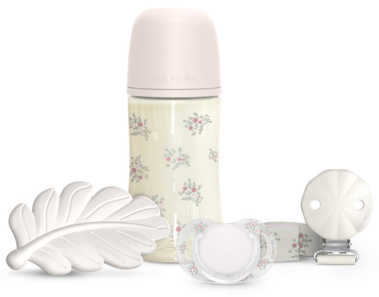 Suavinex Poetry Set Chupete, Biberón 270 ml y Mordedor rosa