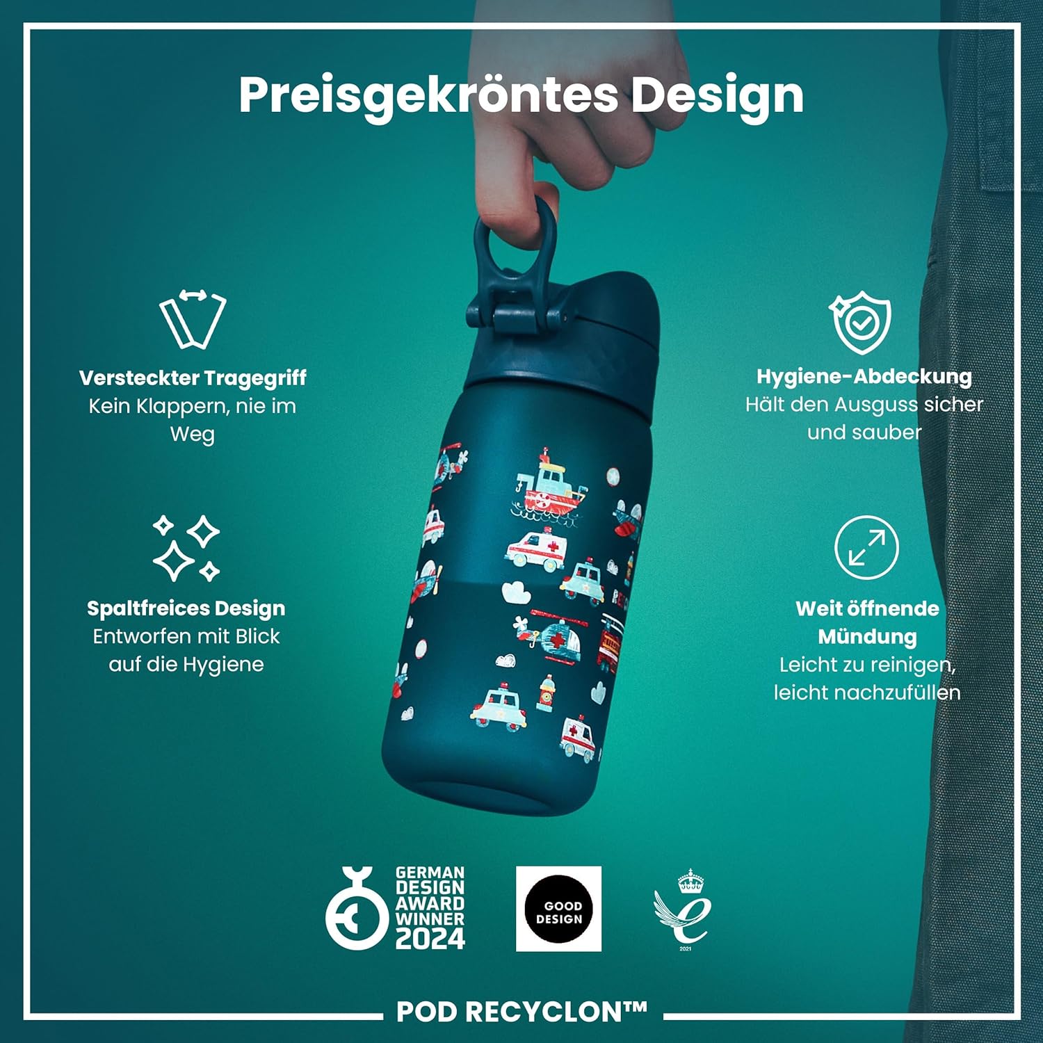 Detalle 2 de Ion8 Kinder-Trinkflasche 350 ml – auslaufsicher, BPA-frei, einhandöffnung, spülmaschinenfest