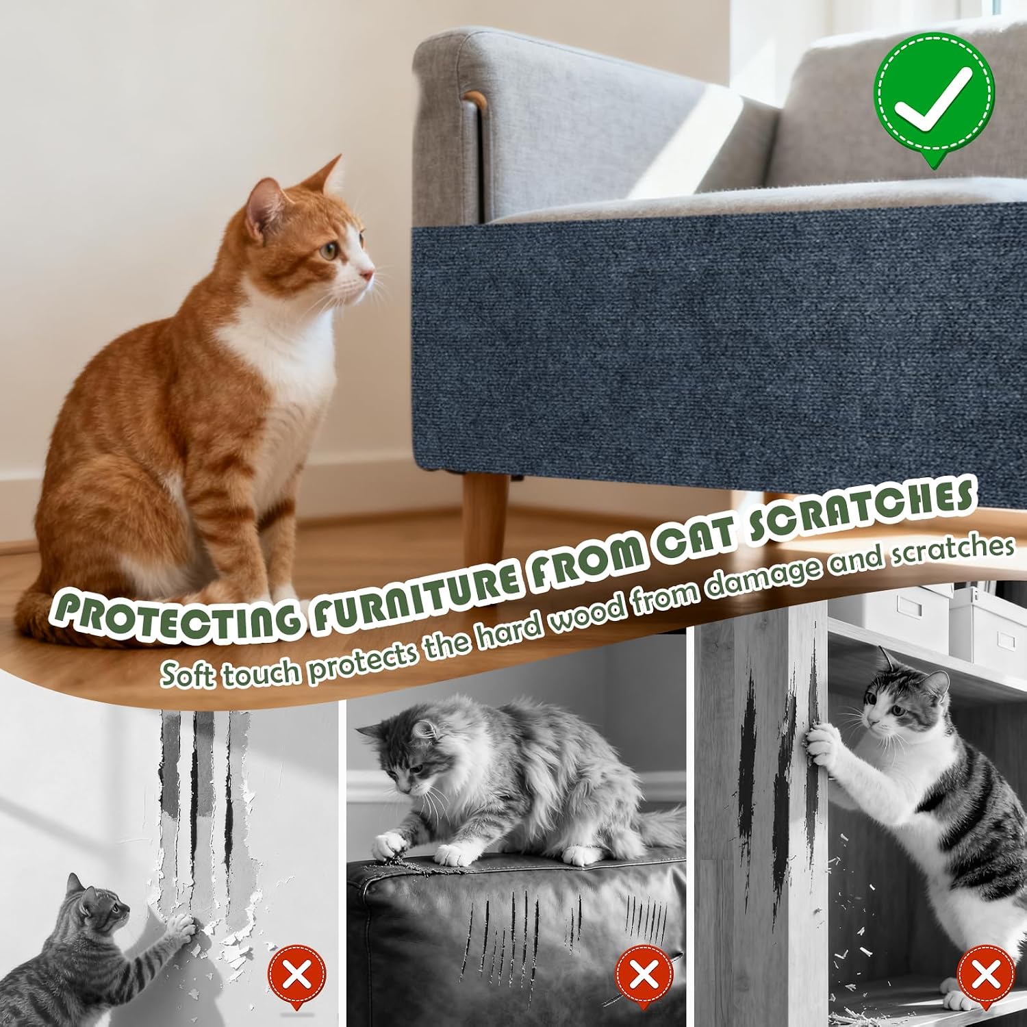 Detalle de Litrue 40 x 200cm Cat Scratching Mat: Large, Self-Adhesive & Cuttable Guardian for Furniture