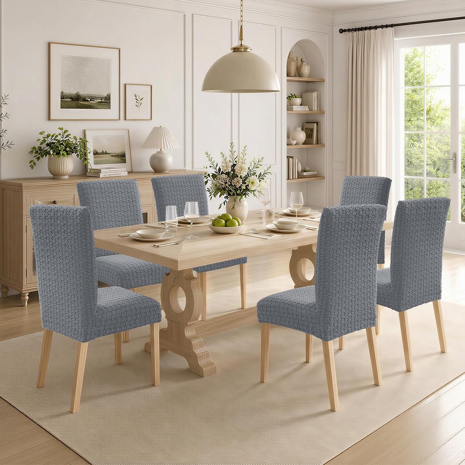 Detalle 2 de Housse de Chaise Élastique Antitache Ystyle – 6 pièces, Gris Clair, Haute Élasticité