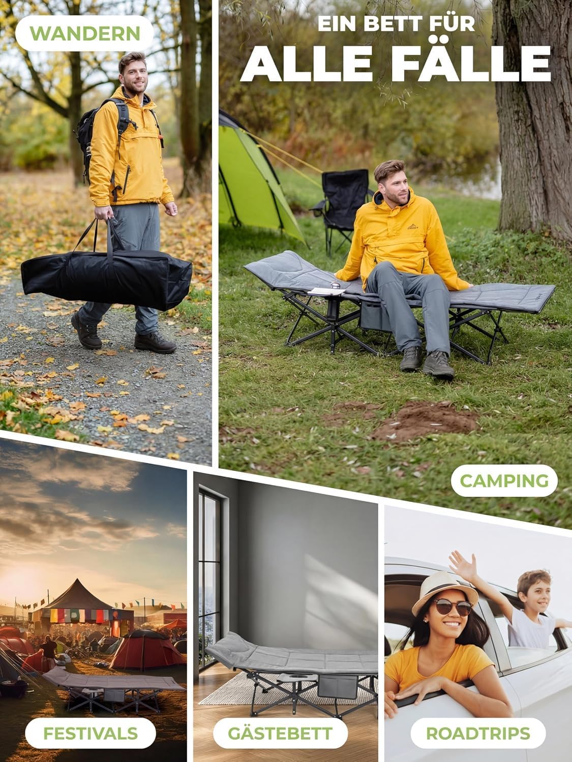 Detalle 2 de NORDICTRAILS Feldbett klappbar in 10 Sek aufgebaut – XXL Camping Liege, 200 cm x 80 cm, 200 kg
