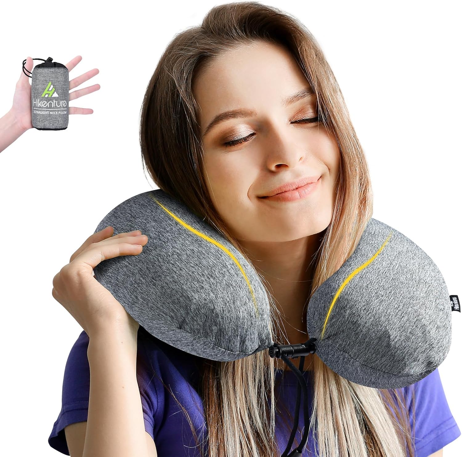Thumbnail 1 de HIKENTURE Neck Pillow for Travel – Inflatable, Removable Cover, Portable Ergonomic Flight Pillow (Grey)