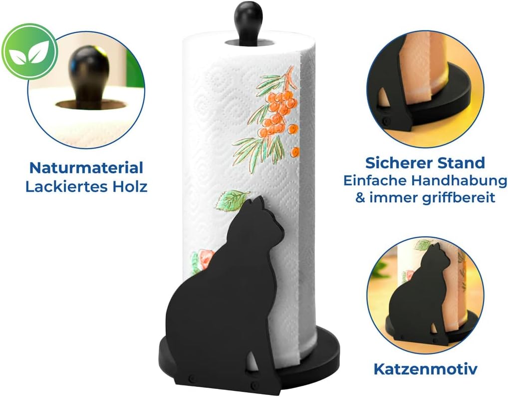 Thumbnail 2 de Maximex Porte papier CHAT, Noir – Porte-papier en bois laqué noir (15 x 30 x 15 cm)