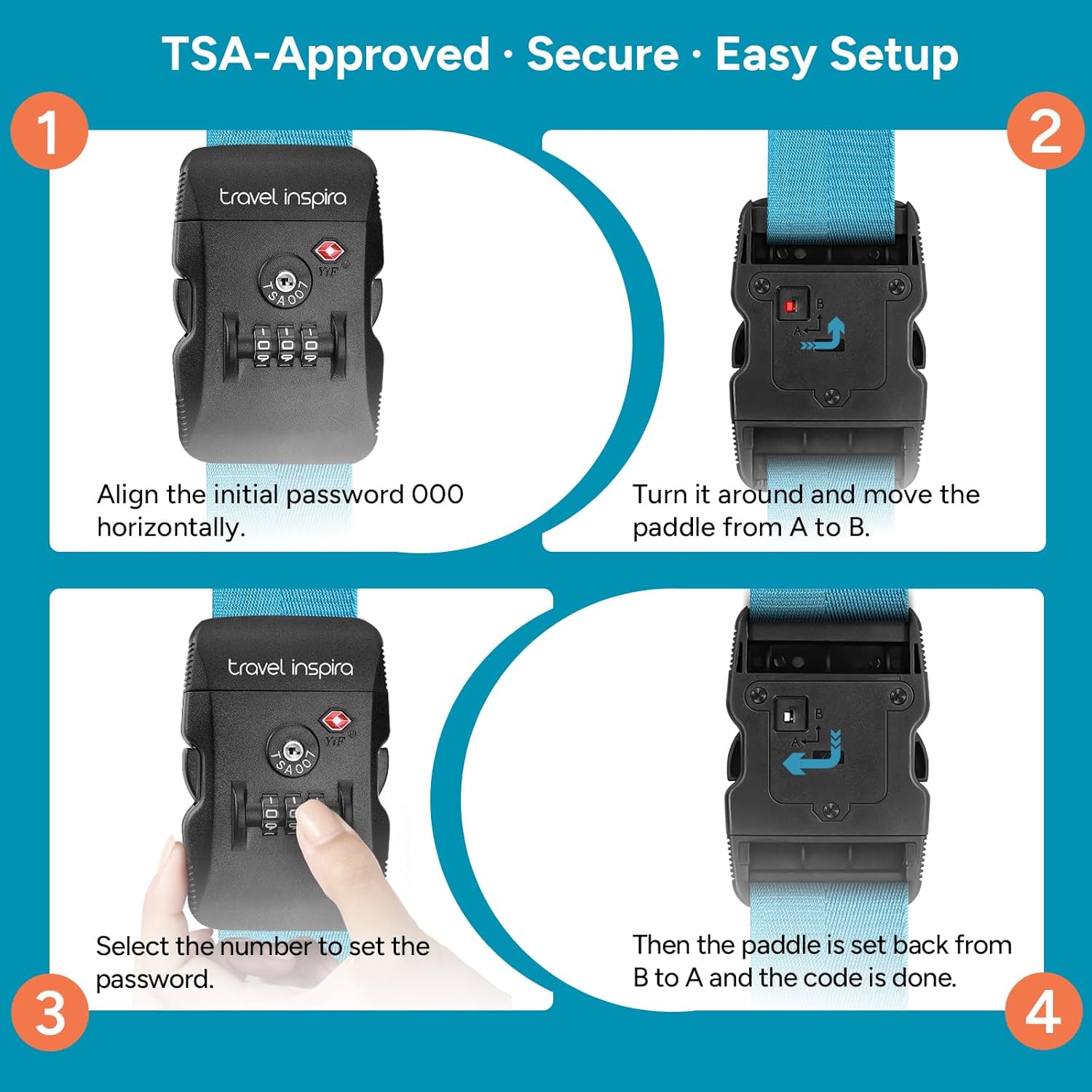 Thumbnail 6 de Travel Inspira TSA Approved Luggage Straps for Suitcases (Blue)