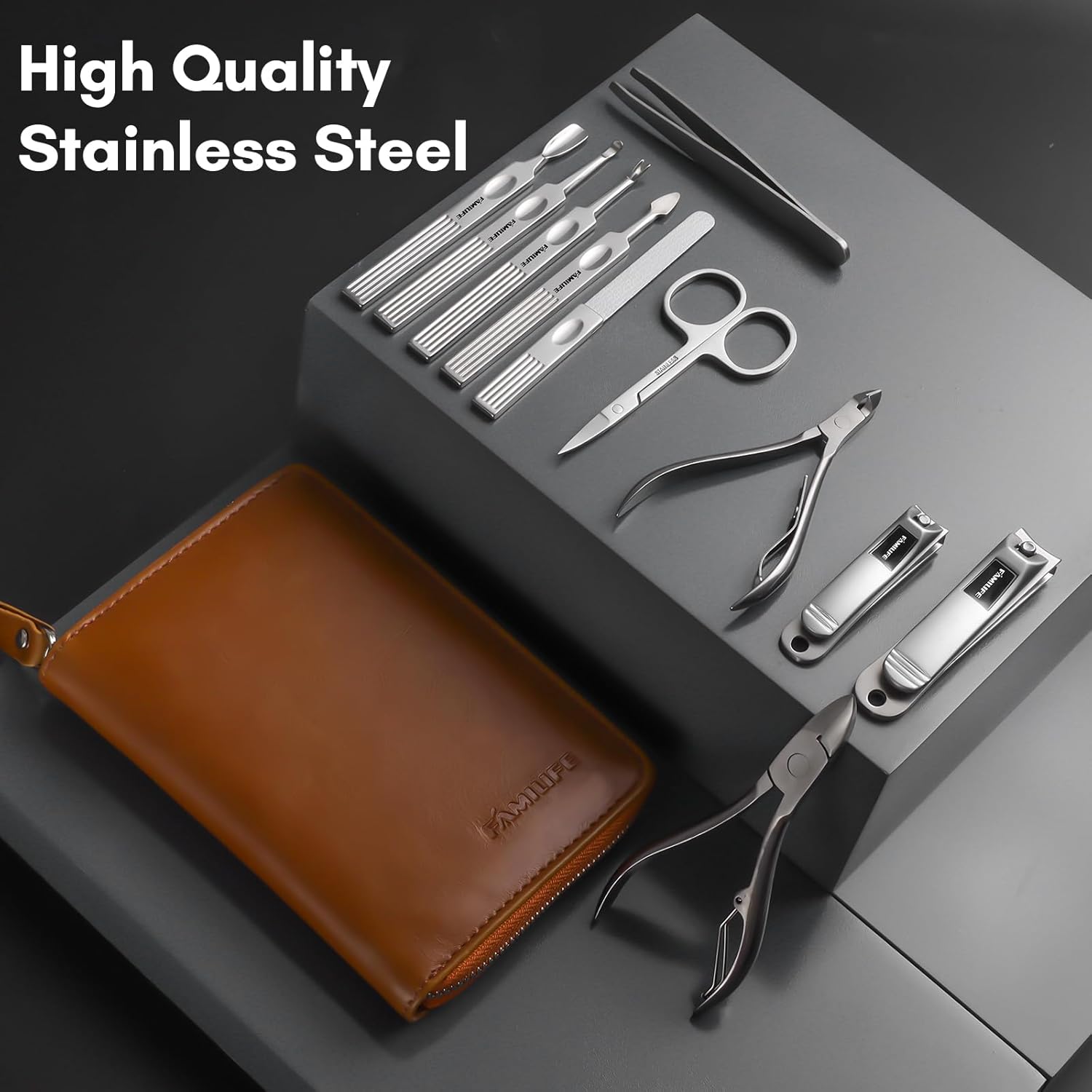 Thumbnail 1 de FAMILIFE Manicure Set (11-in-1) Stainless Steel Nail Kit with Travel Case