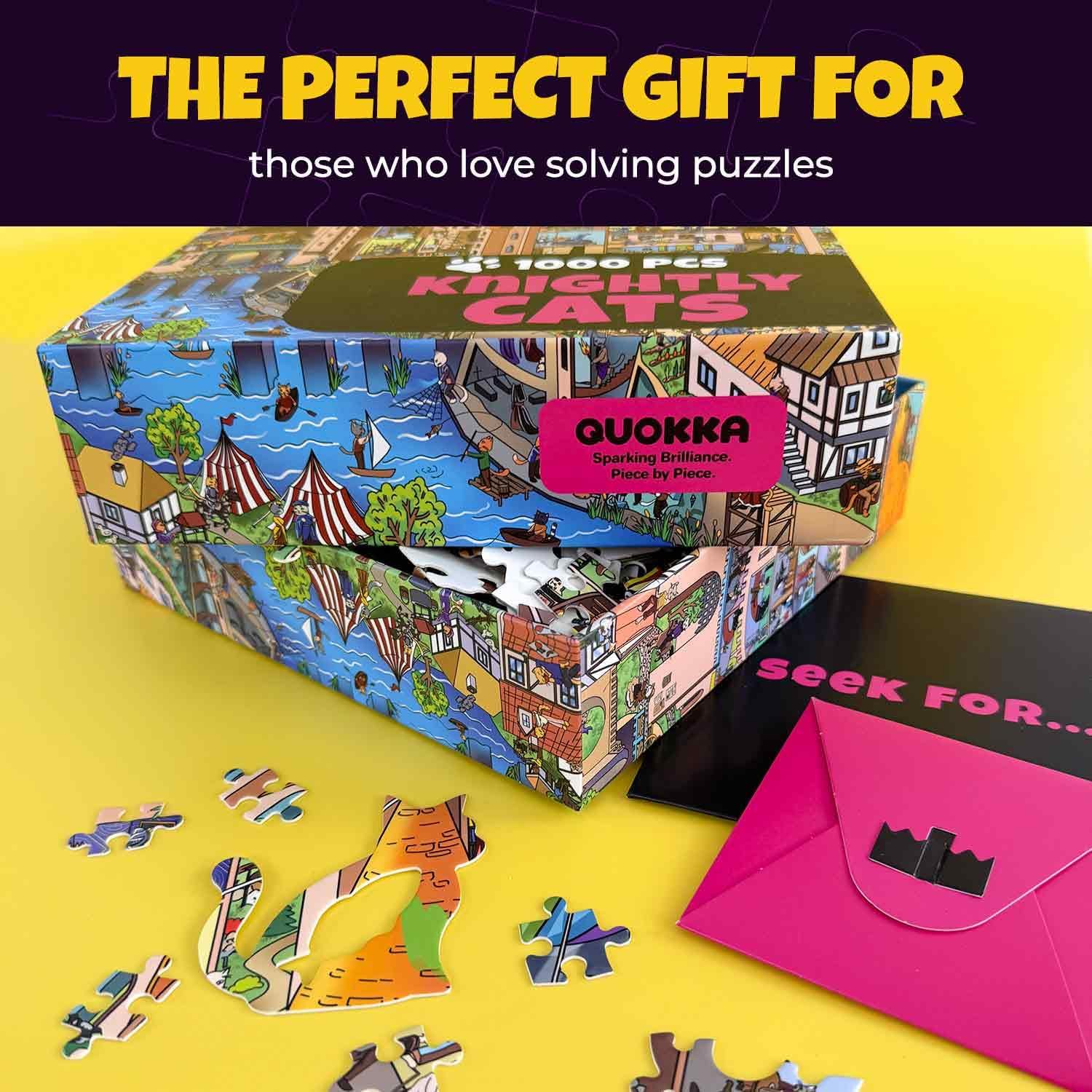 Thumbnail 6 de QUOKKA 1000 Piece Knightly Cats Puzzle for Adults: A Whimsical Medieval Noir of Feline Castles