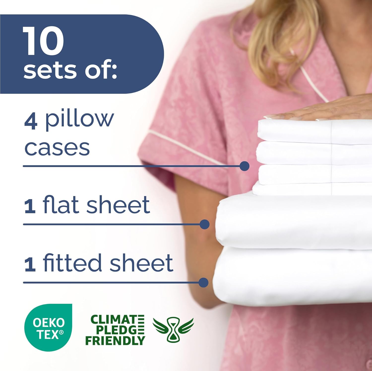 Thumbnail 1 de Bulk Case Pack of 10 Sheet Sets – Complete 6 Piece Queen Bedding in White
