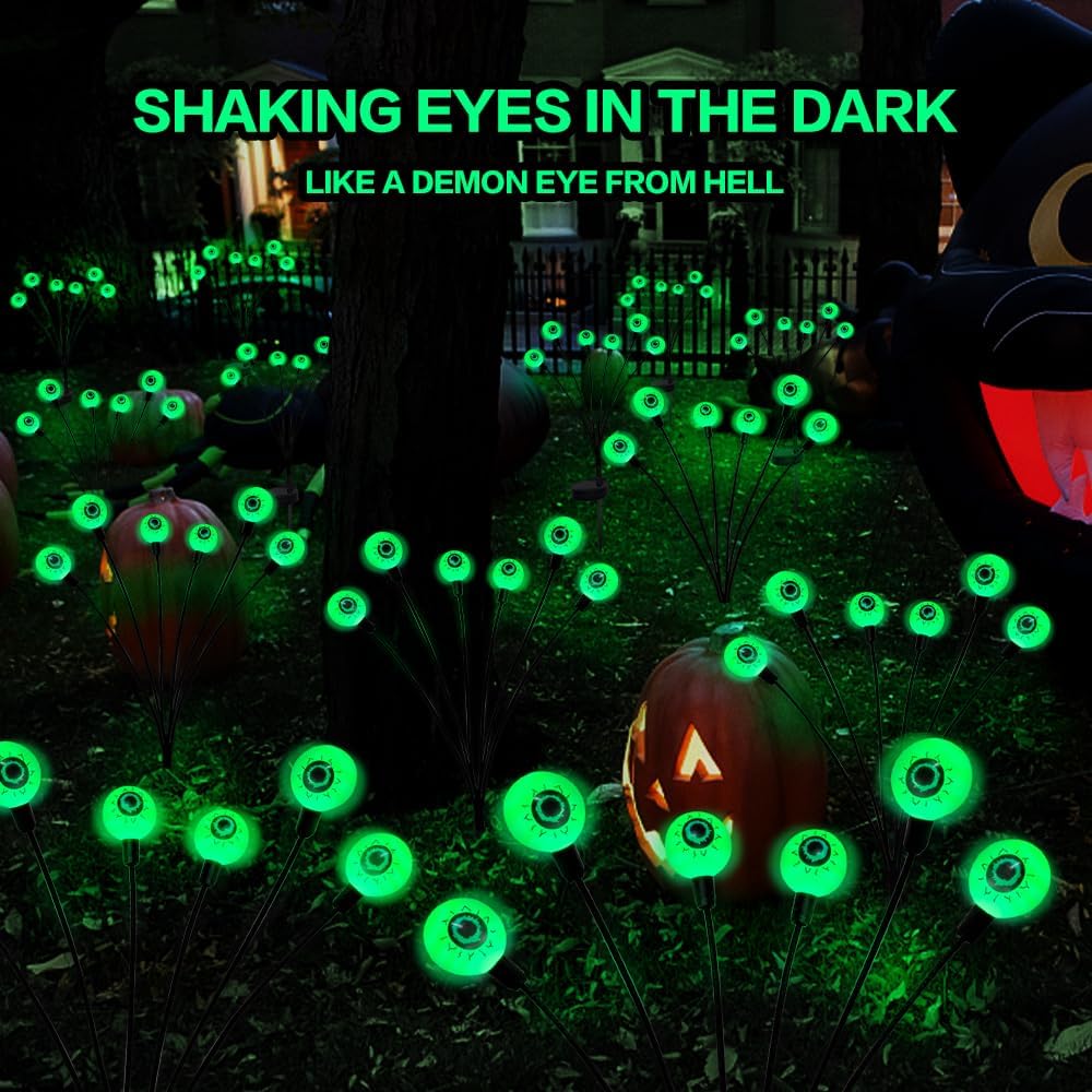 Thumbnail 2 de BeHiller Solar Halloween Eyeball Lights, 2-Pack, Green 12-LED Swaying Design