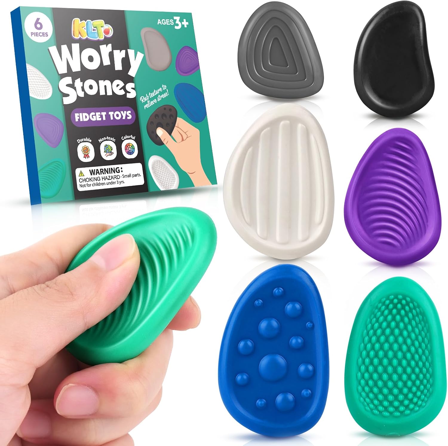 Detalle de KLT Fidget Toys Adults Sensory Stone 6-Pack: Textured Worry Stones for Calming Down