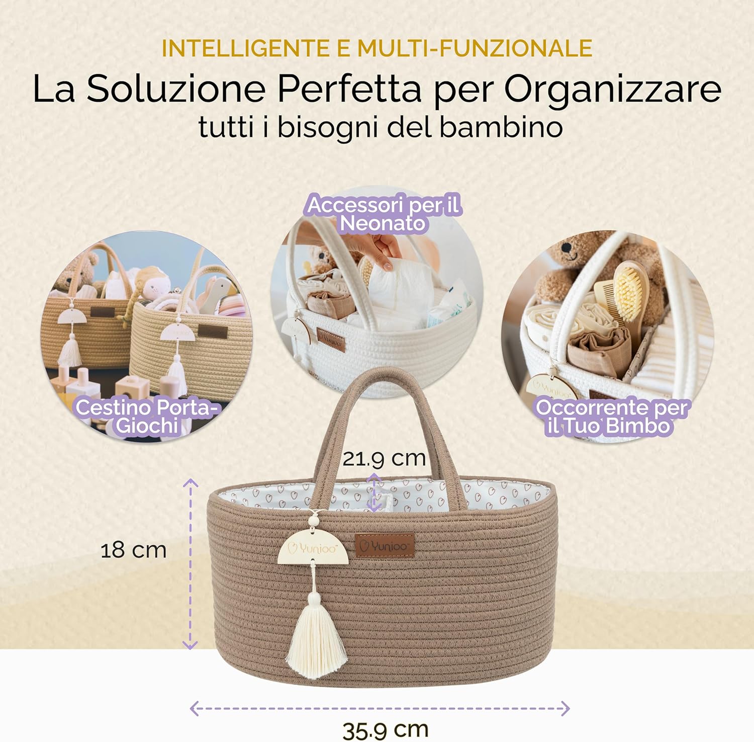 Thumbnail 4 de Yunioo Cestino Porta Pannolini – Organizer Fasciatoio Neonato con Maniglie Robust e Divisori Rimovibili
