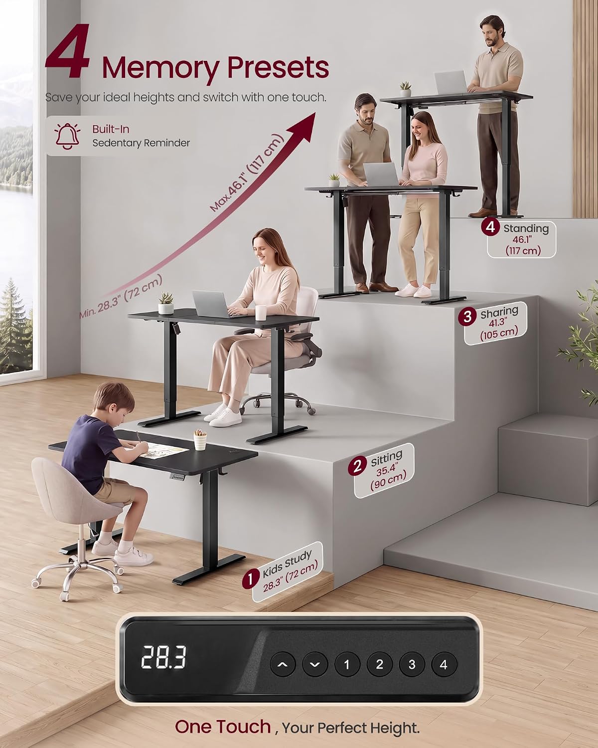 Thumbnail 3 de VASAGLE Electric Standing Desk, 48 x 24 Inch