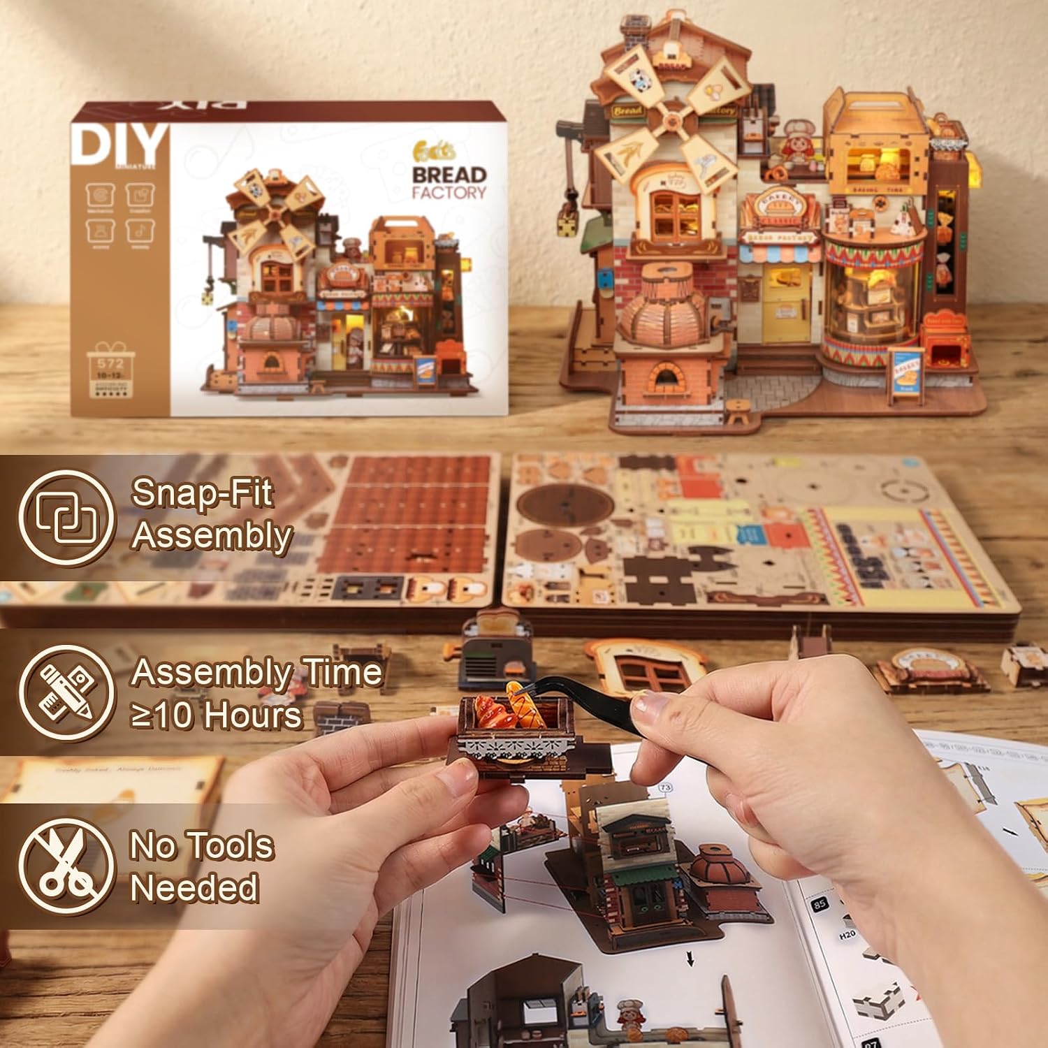 Detalle de Fsolis 3D Wooden Puzzles for Adults – Mechanical Bread Factory Building Kit