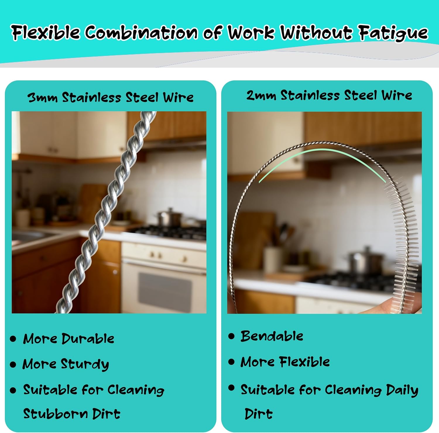 Thumbnail 3 de Straw Cleaner Brush Set (2 Pack) – Extra-Long 12inch & 10inch Stainless Steel Straw Brushes for Reusable Bottles and Tumblers