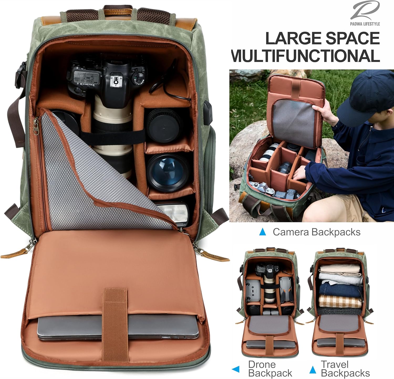 Detalle de Padwa Lifestyle Waxed Memory Canvas Camera Backpack 13