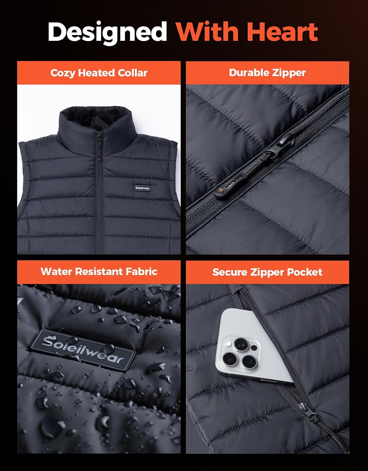Thumbnail 4 de Soleilwear K115 Men's Heated Vest, 9 Zones, 3 Heat Settings, 10,000mAh Power Bank